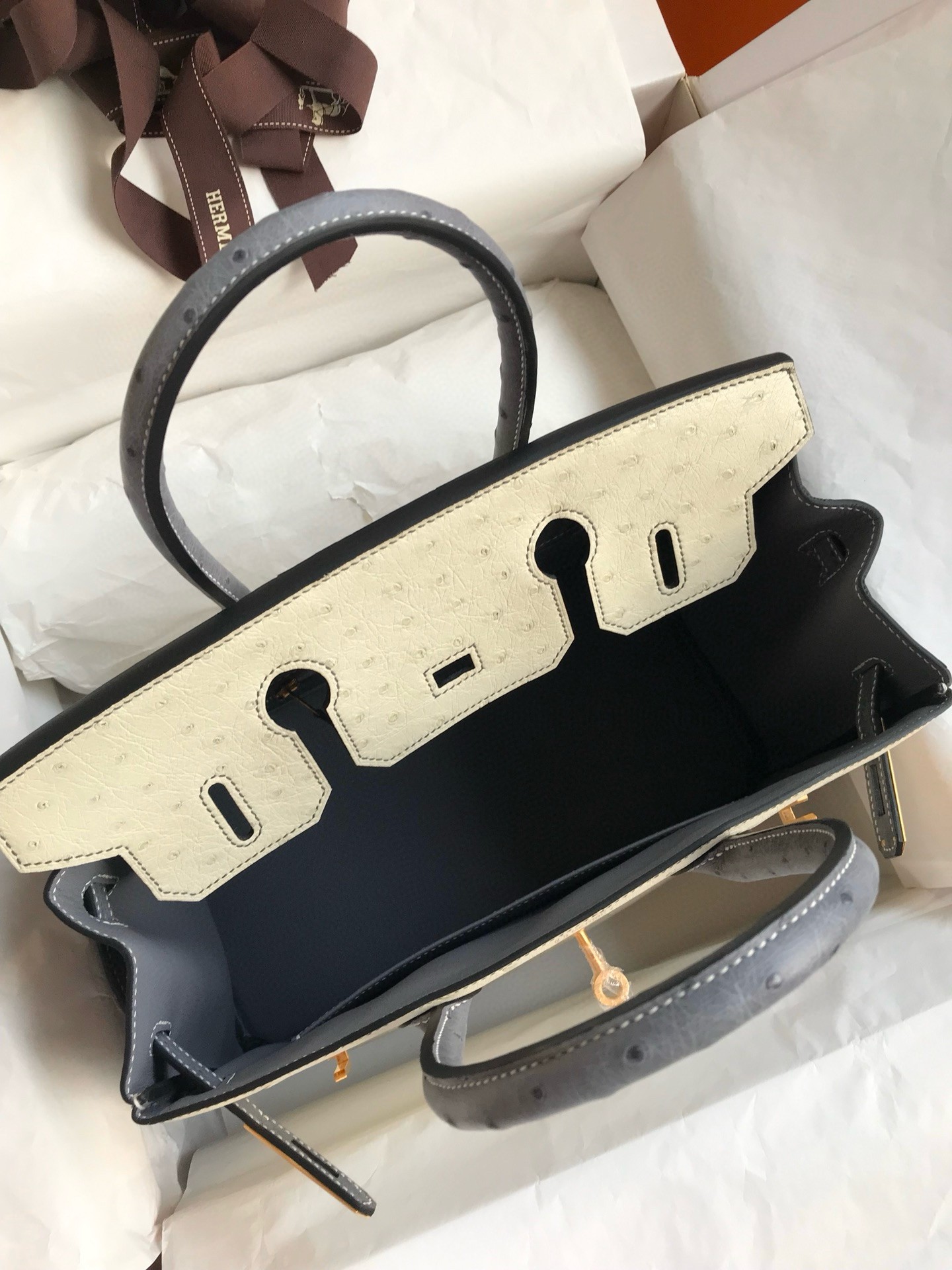H**mes hss birkin 30 bicolor bag in beton and gris agate ostrich leather