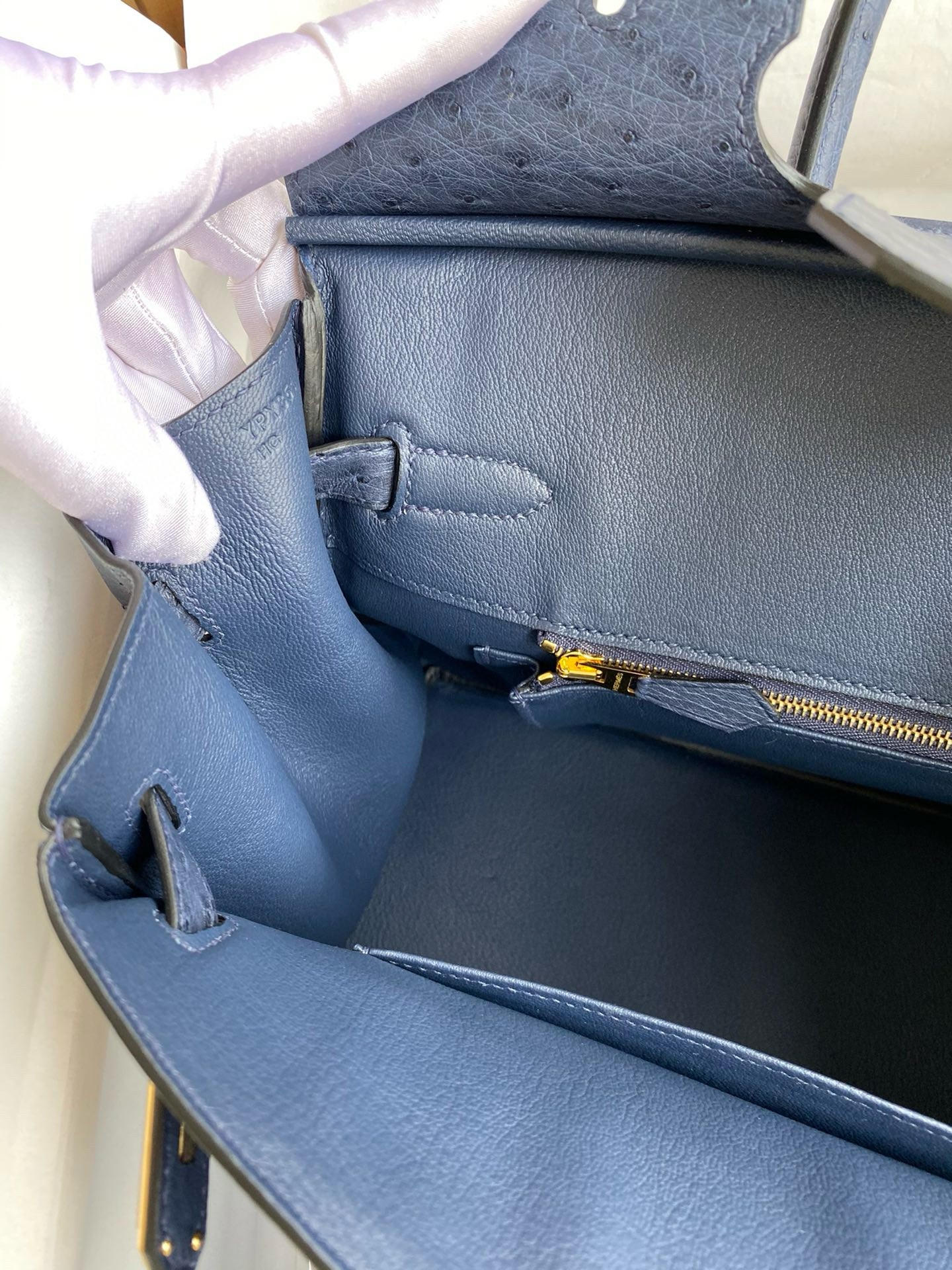 H**mes birkin 30 retourne handmade bag in blue de malte ostrich leather