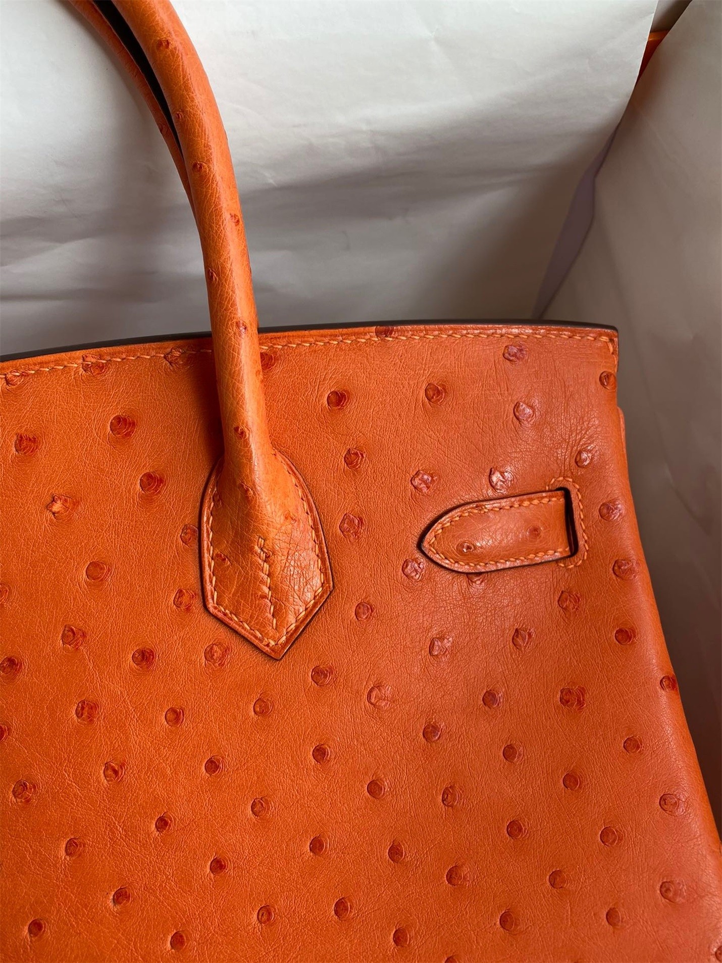H**mes birkin 30 retourne handmade bag in orange ostrich leather