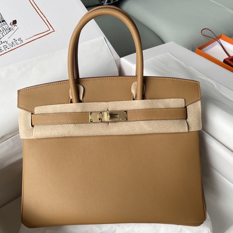 H**mes birkin 30 retourne handmade bag in biscuit swift leather