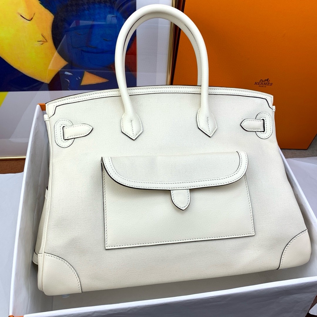 H**mes cargo birkin 35cm limited-edition bag in white canvas