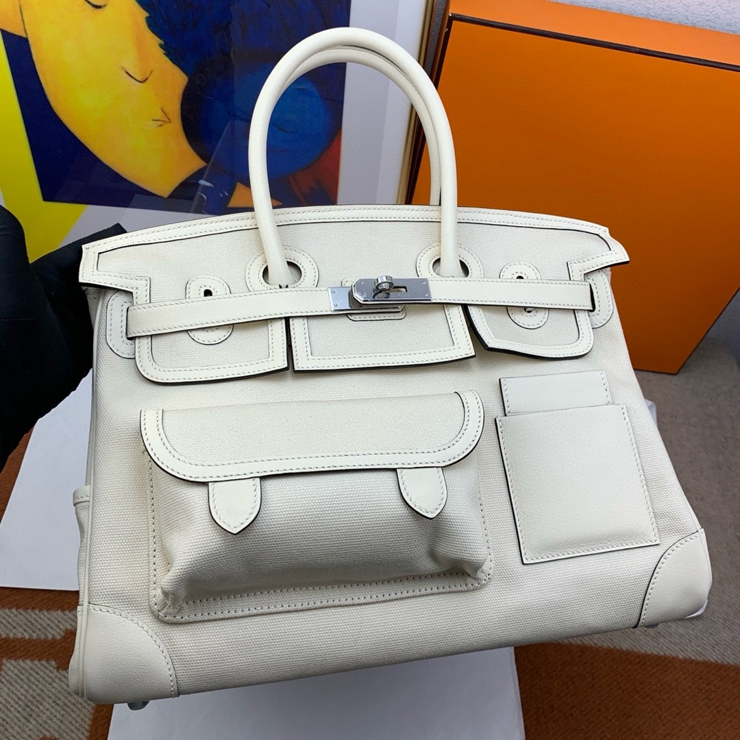 H**mes cargo birkin 35cm limited-edition bag in white canvas