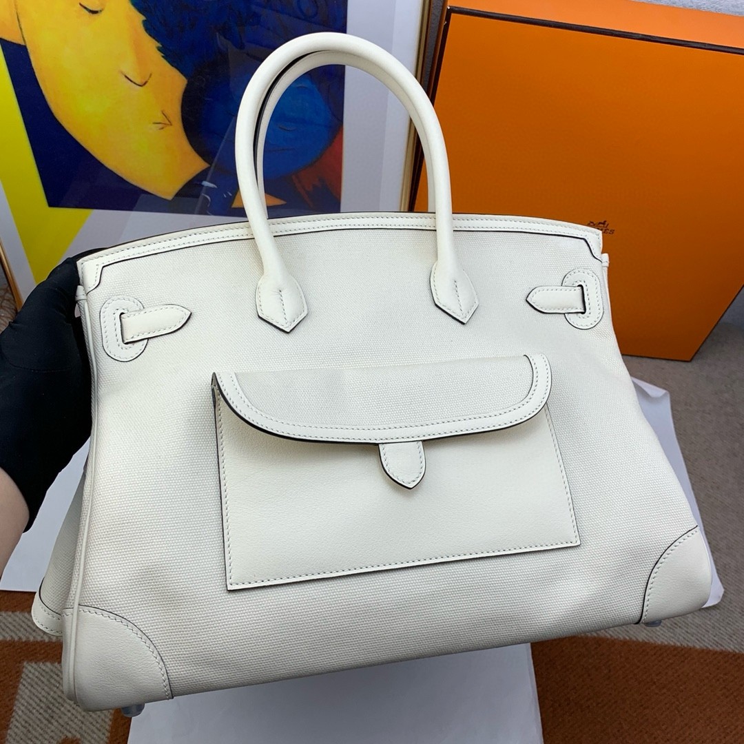H**mes cargo birkin 35cm limited-edition bag in white canvas