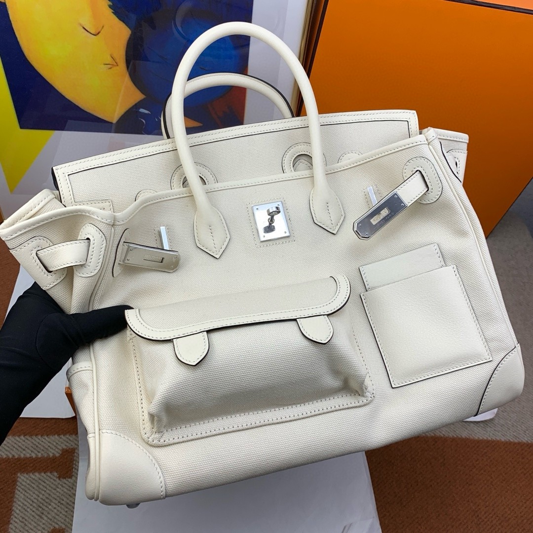H**mes cargo birkin 35cm limited-edition bag in white canvas