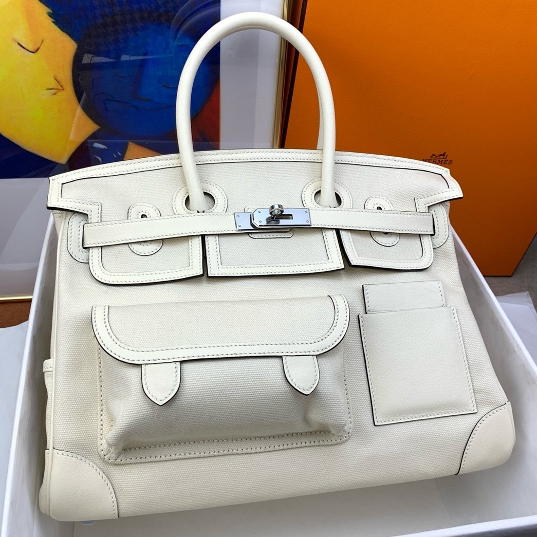 H**mes cargo birkin 35cm limited-edition bag in white canvas