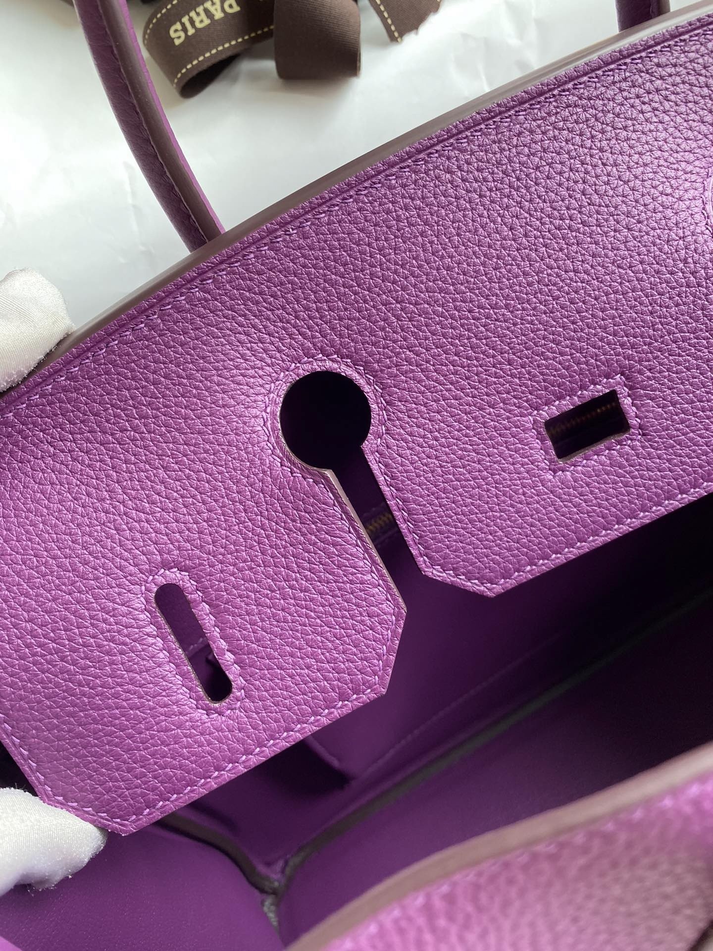 H**mes birkin 35 retourne handmade bag in anemone clemence leather