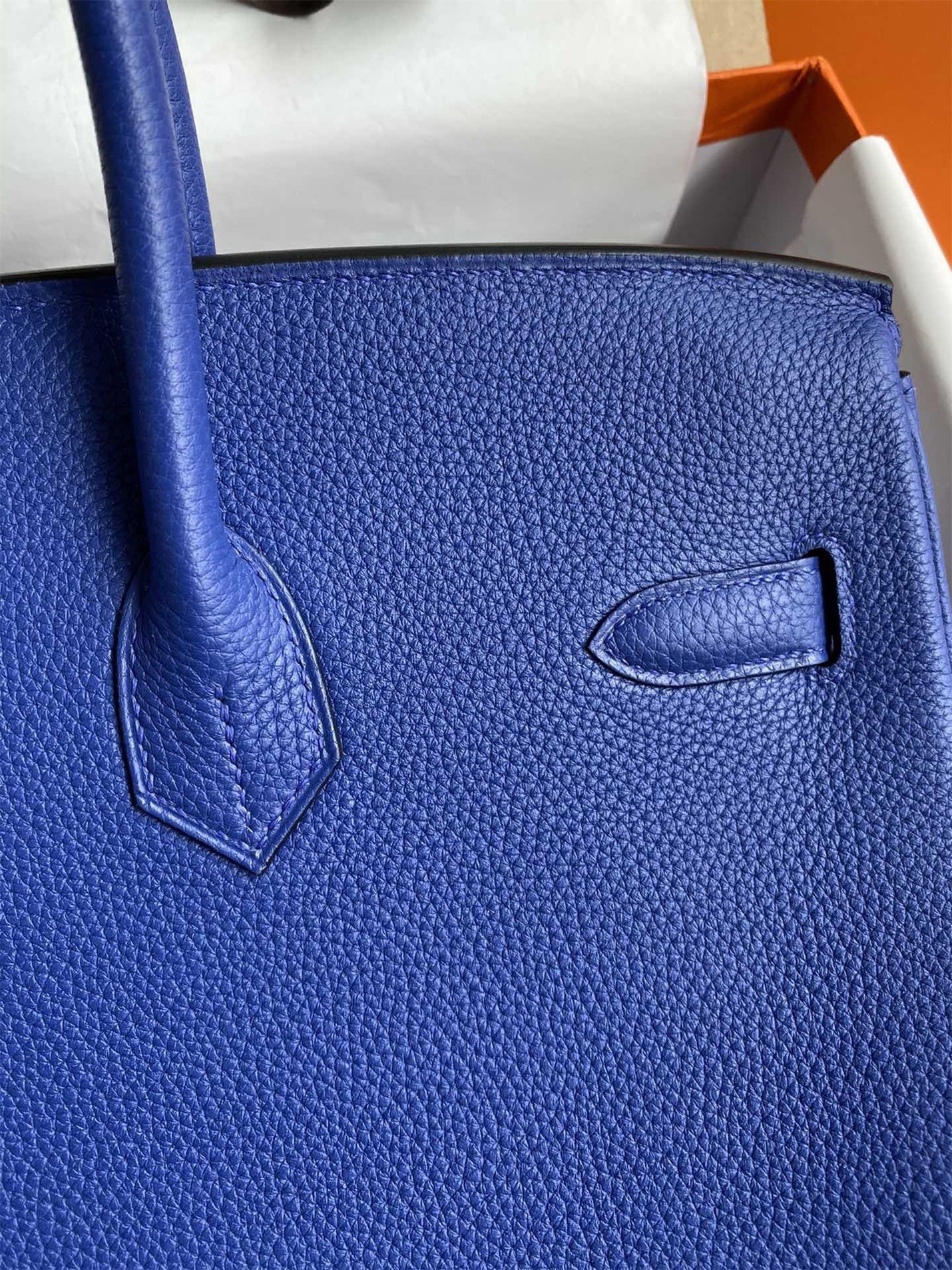 H**mes birkin 35 retourne handmade bag in blue electric clemence leather