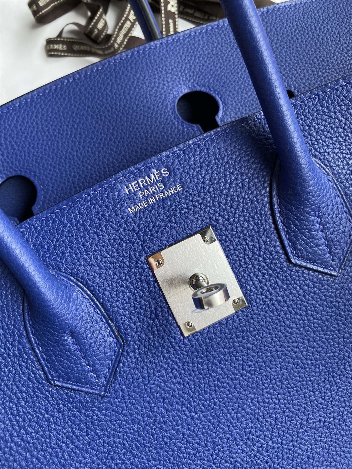 H**mes birkin 35 retourne handmade bag in blue electric clemence leather