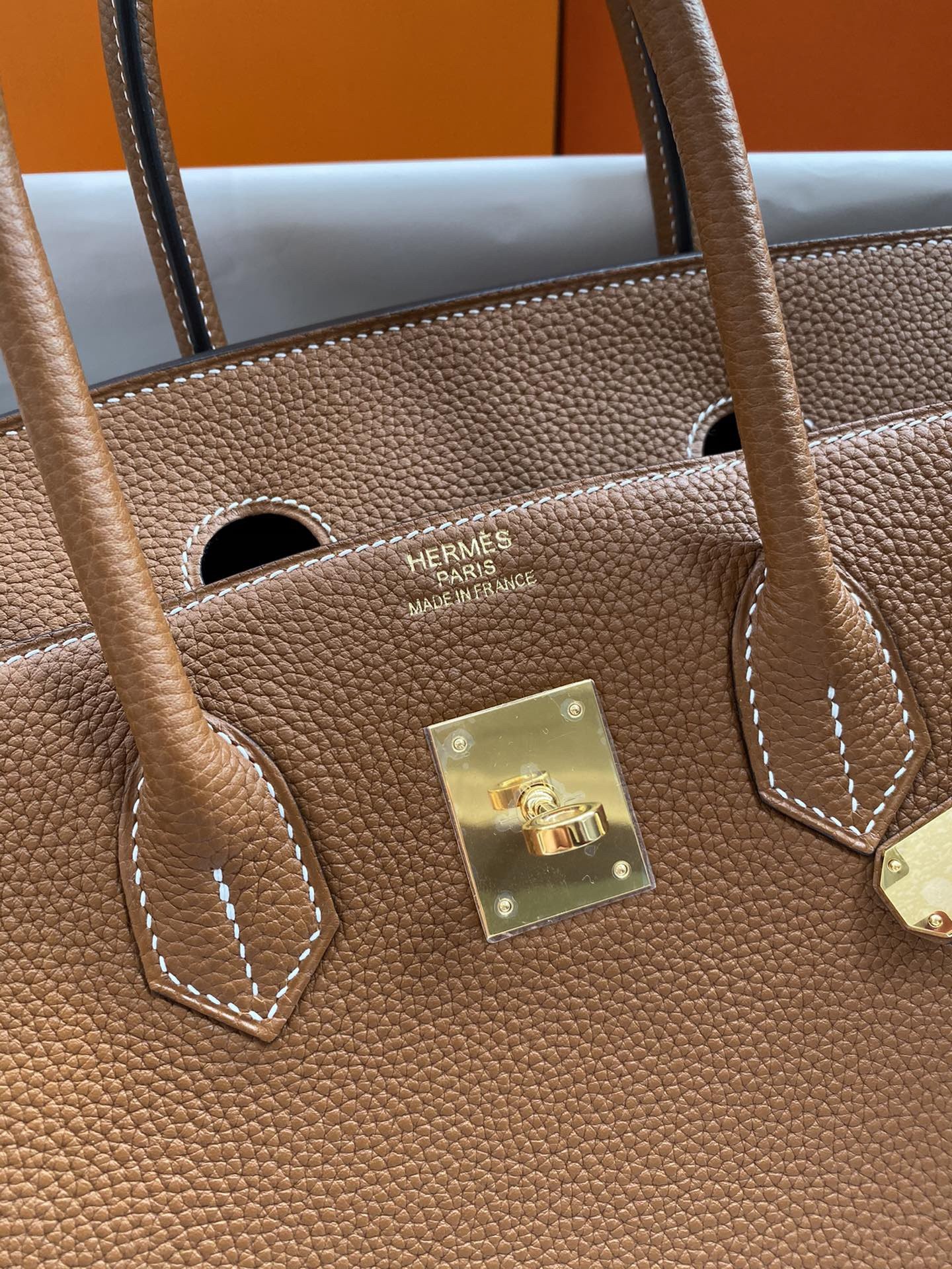 H**mes birkin 35 retourne handmade bag in gold clemence leather