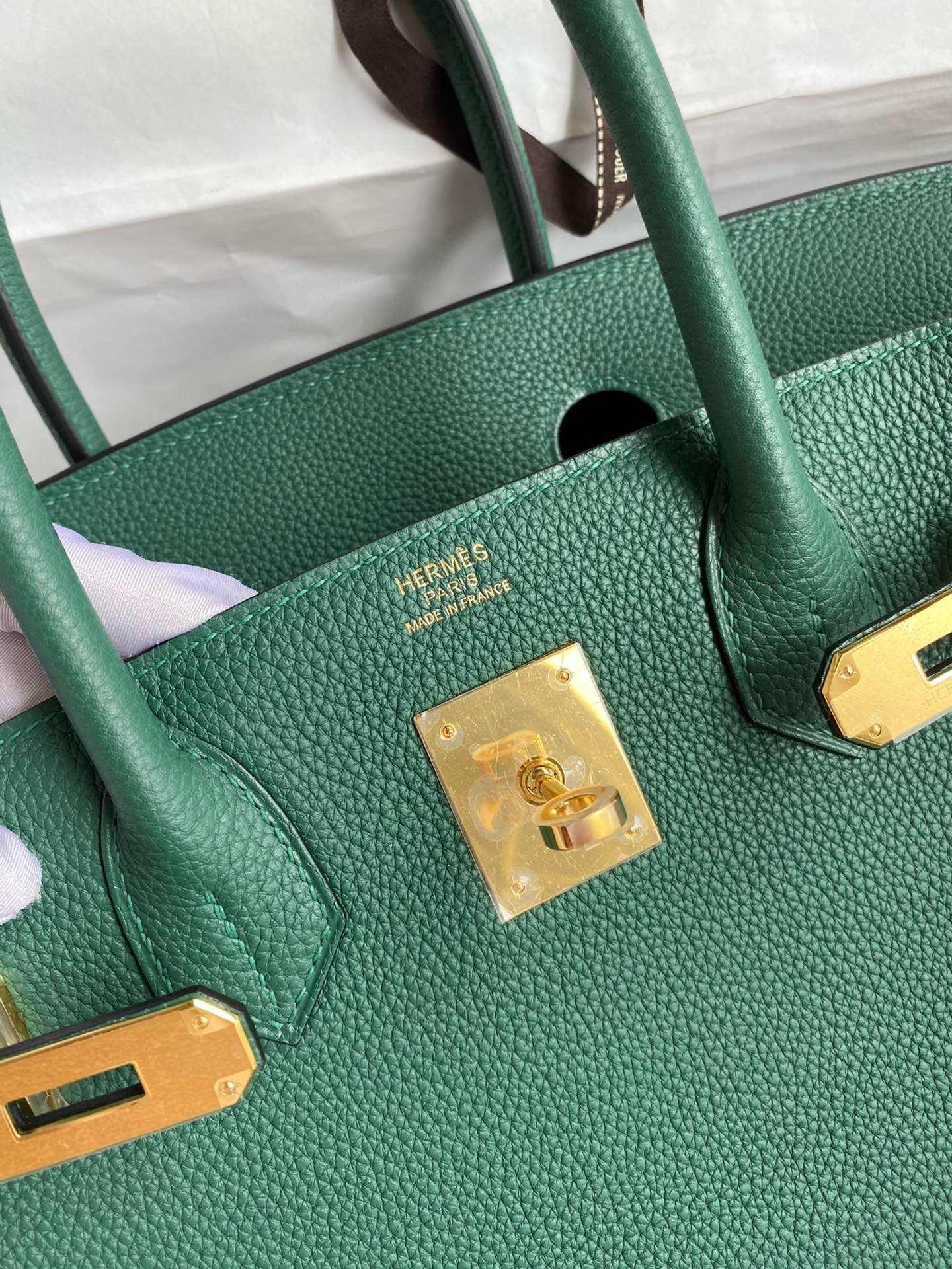 H**mes birkin 35 retourne handmade bag in malachite clemence leather