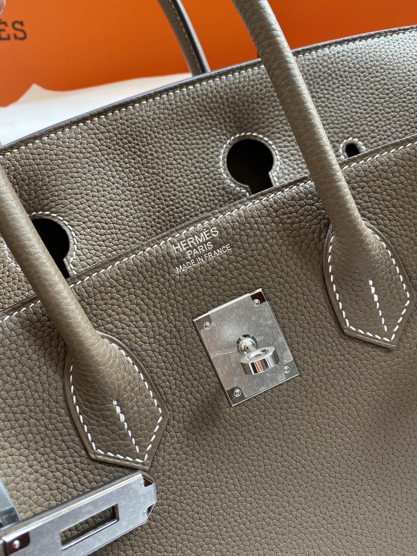 H**mes birkin 35 retourne handmade bag in taupe clemence leather