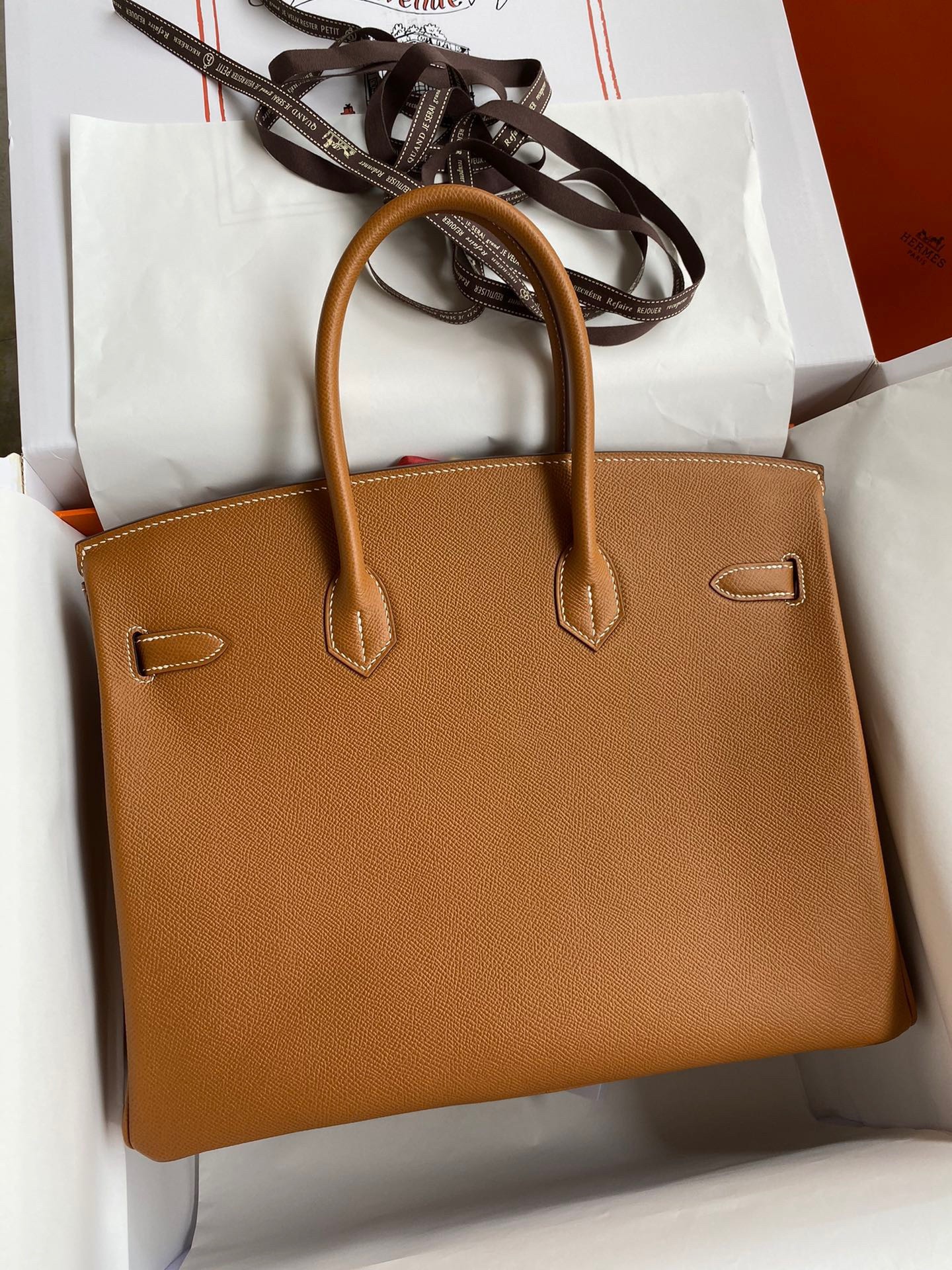 H**mes birkin 35 retourne handmade bag in gold epsom calfskin