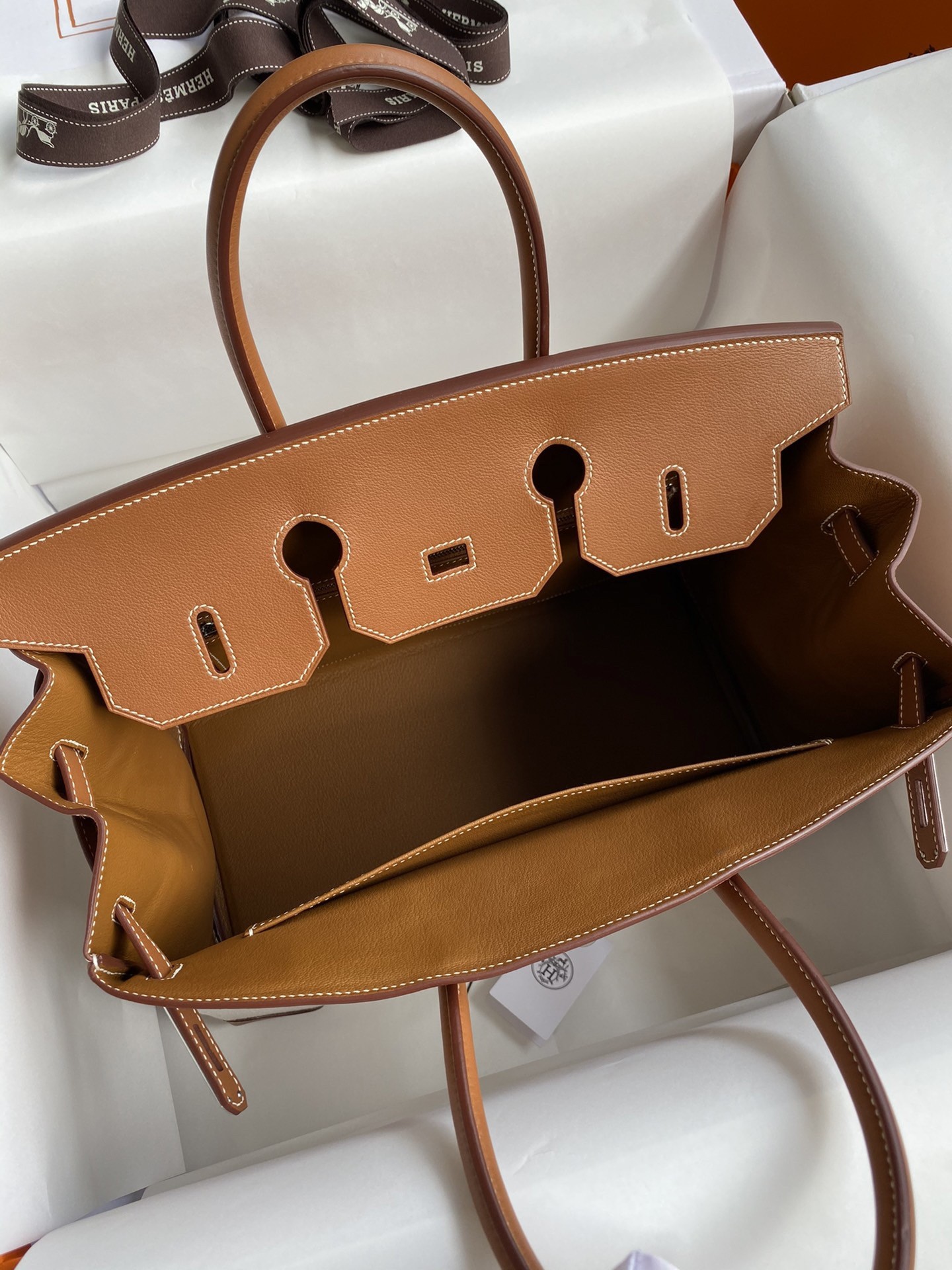 H**mes birkin 35 handmade bag in toile & gold swift leather