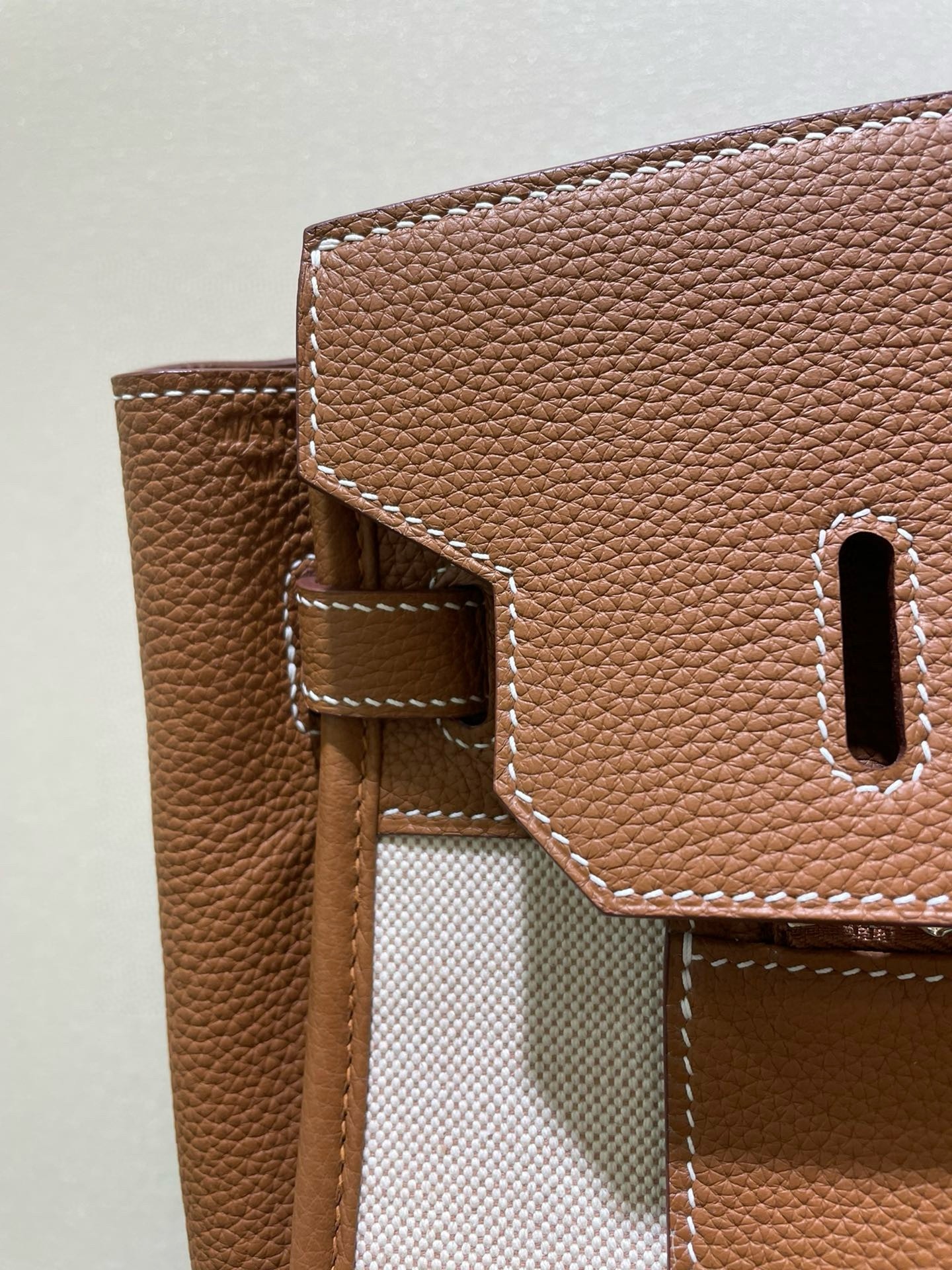 H**mes birkin à l’envers 35 bag in gold clemence leather and canvas