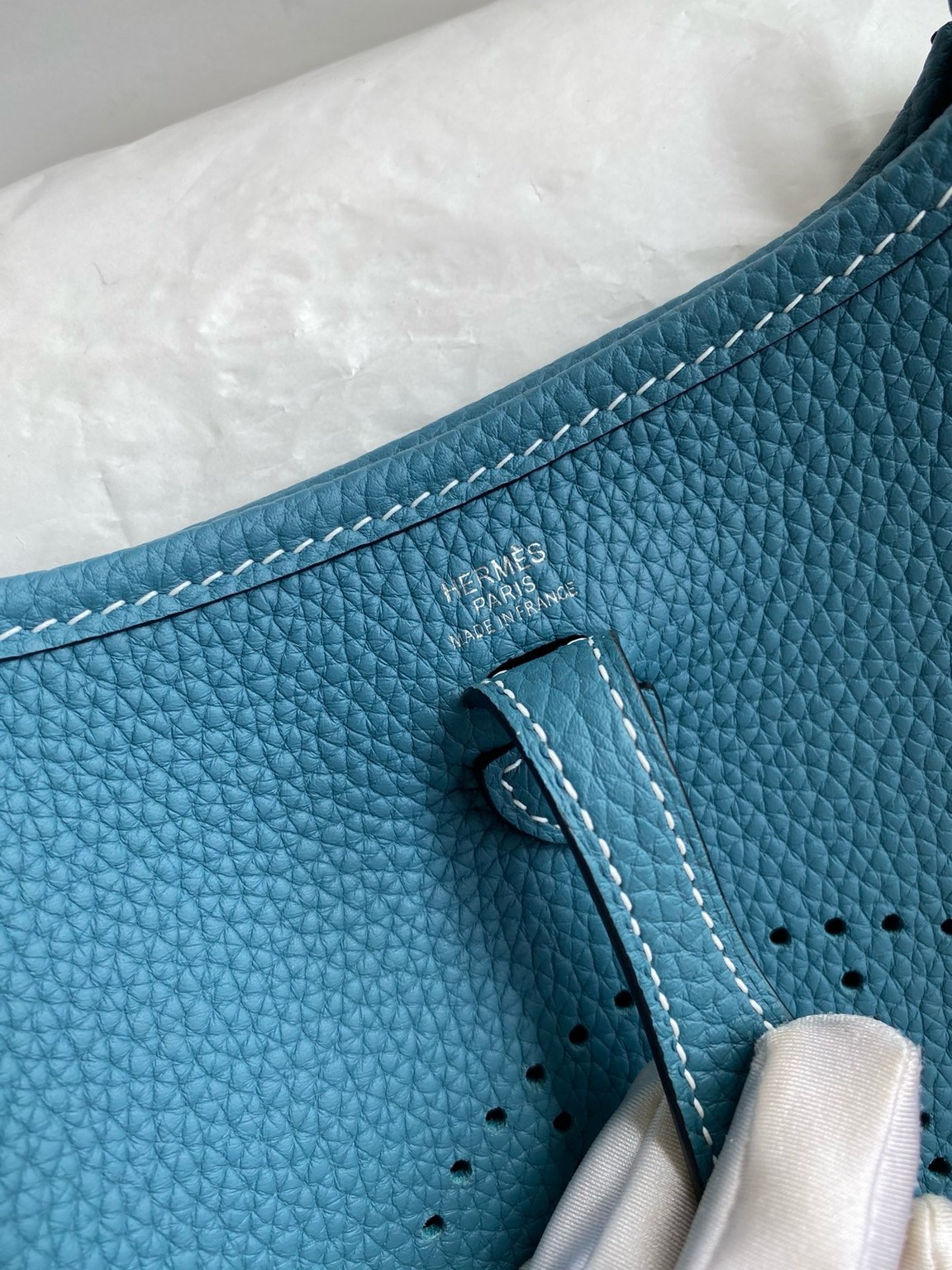H**mes evelyne mini handmade bag in blue jean clemence leather