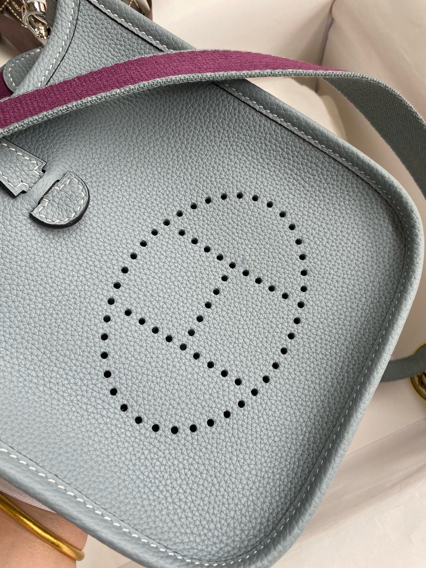 H**mes evelyne mini handmade bag in blue lin clemence leather