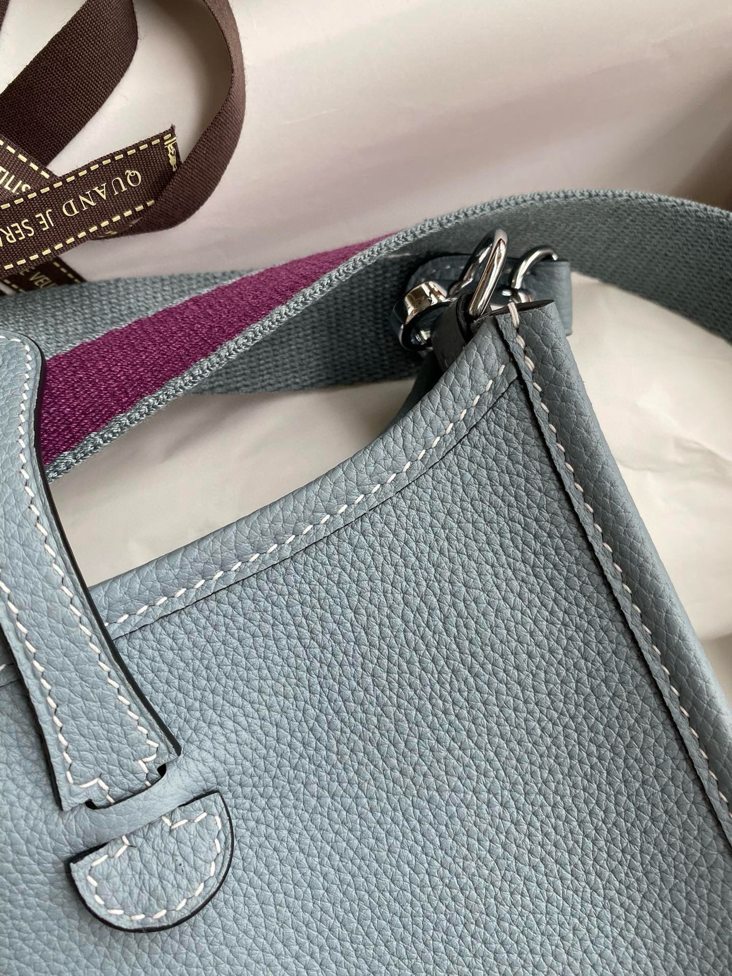H**mes evelyne mini handmade bag in blue lin clemence leather
