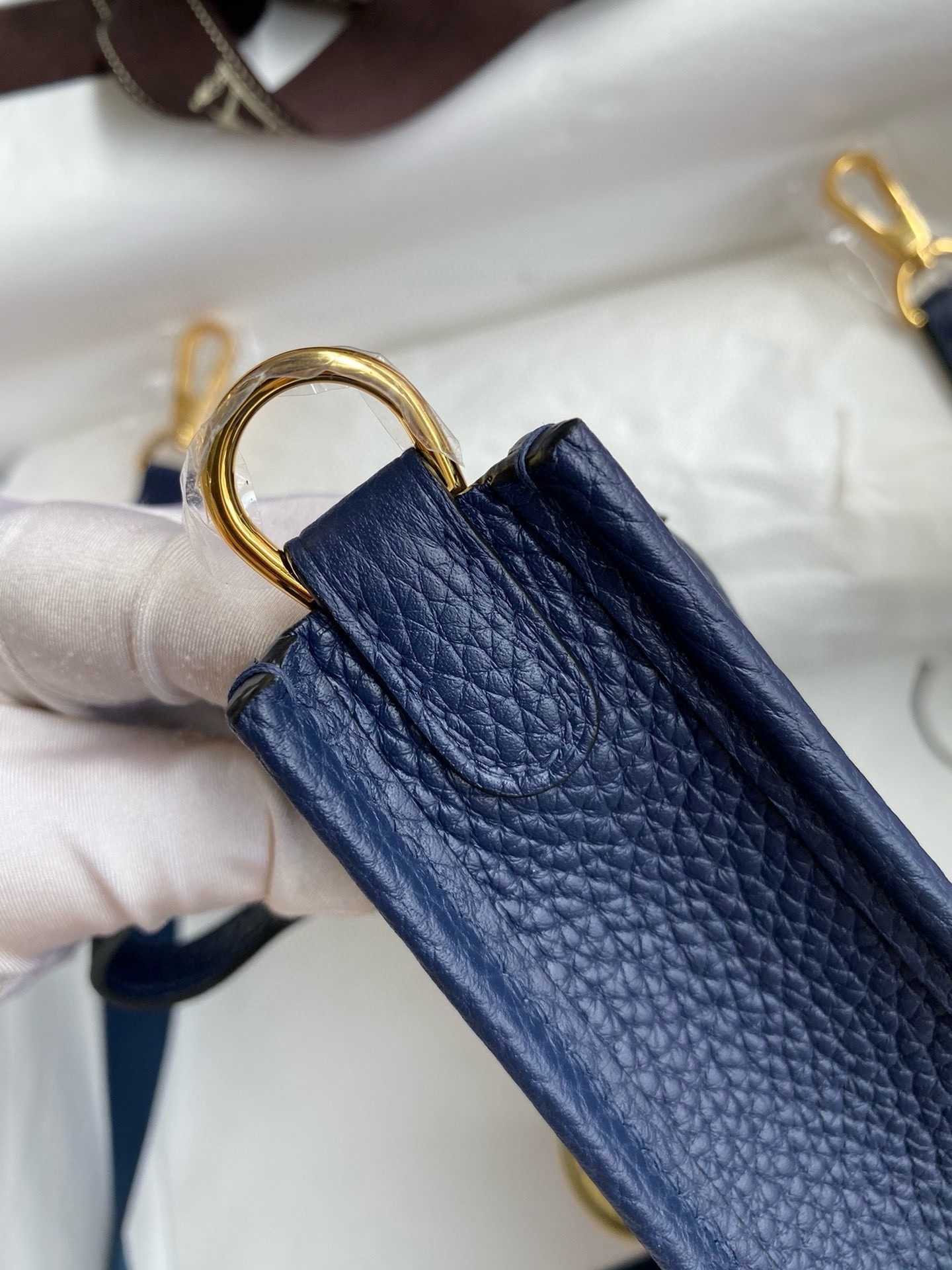 H**mes evelyne mini handmade bag in blue saphir clemence leather