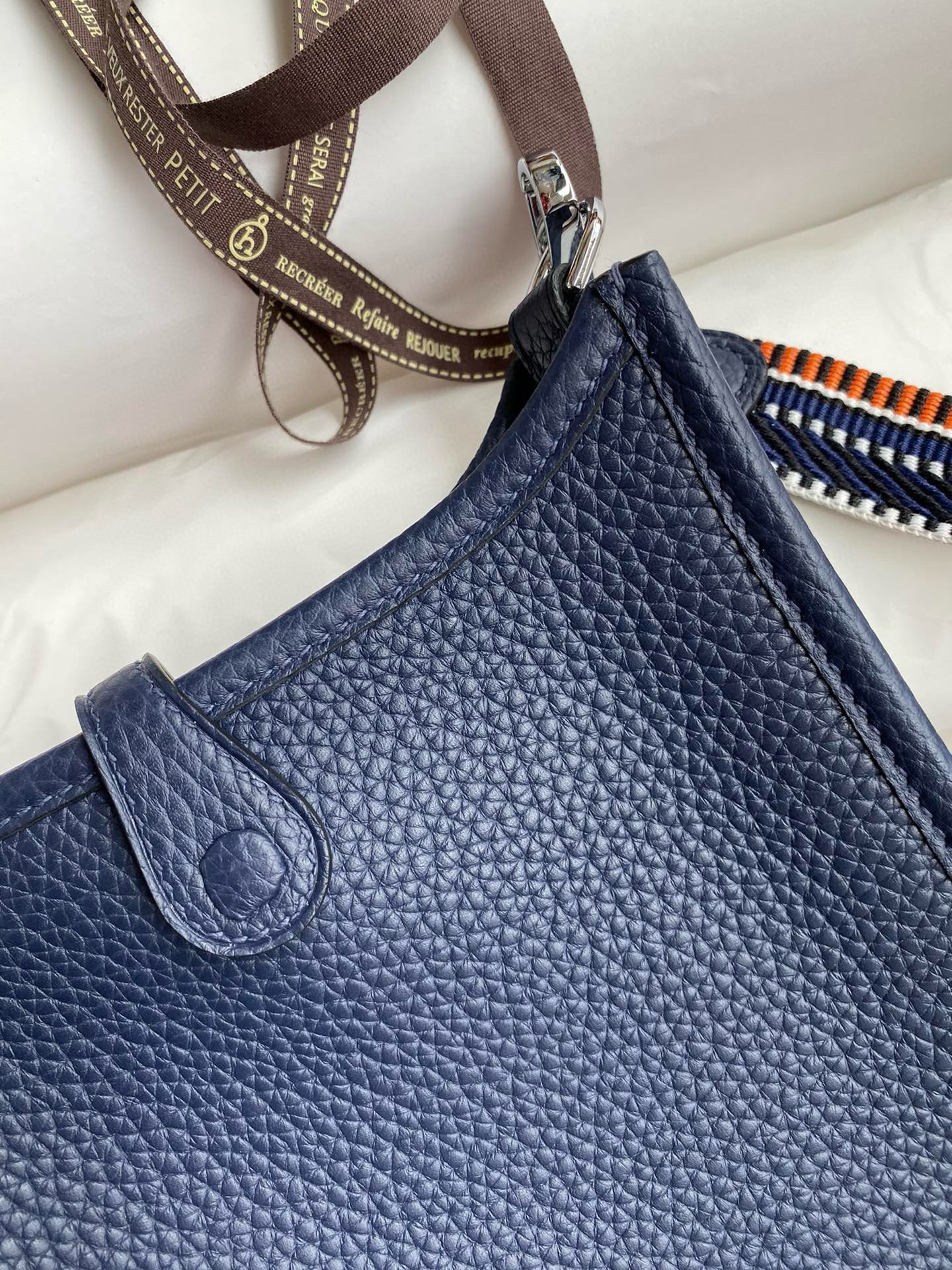 H**mes evelyne mini handmade bag in navy blue clemence leather