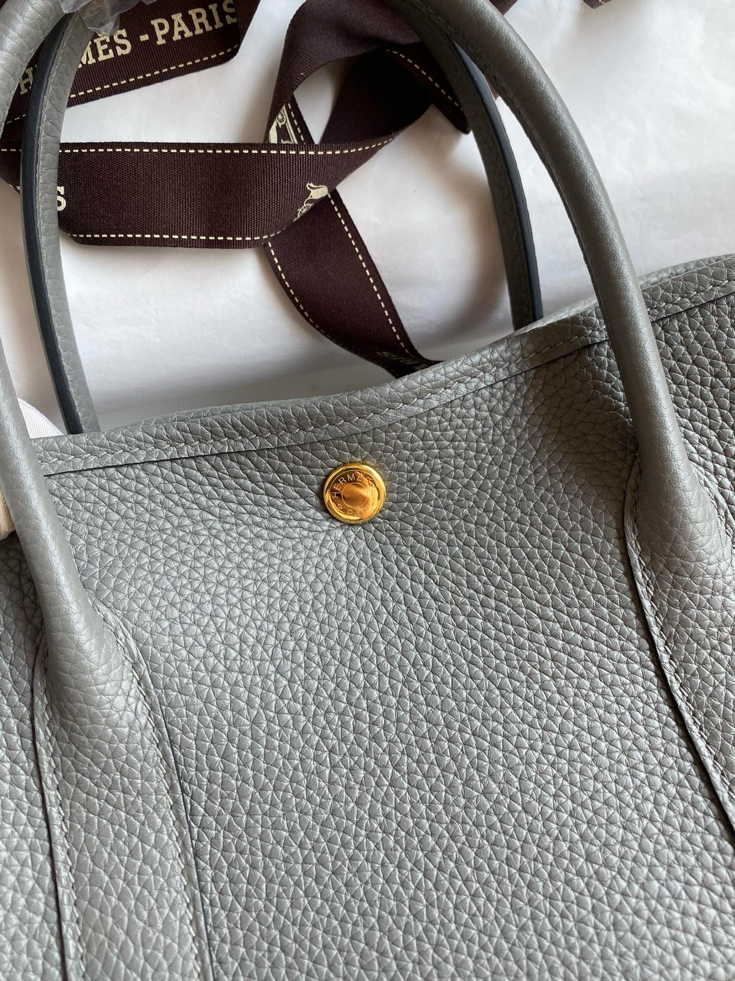 H**mes garden party 30 handmade bag in gris meyer clemence leather