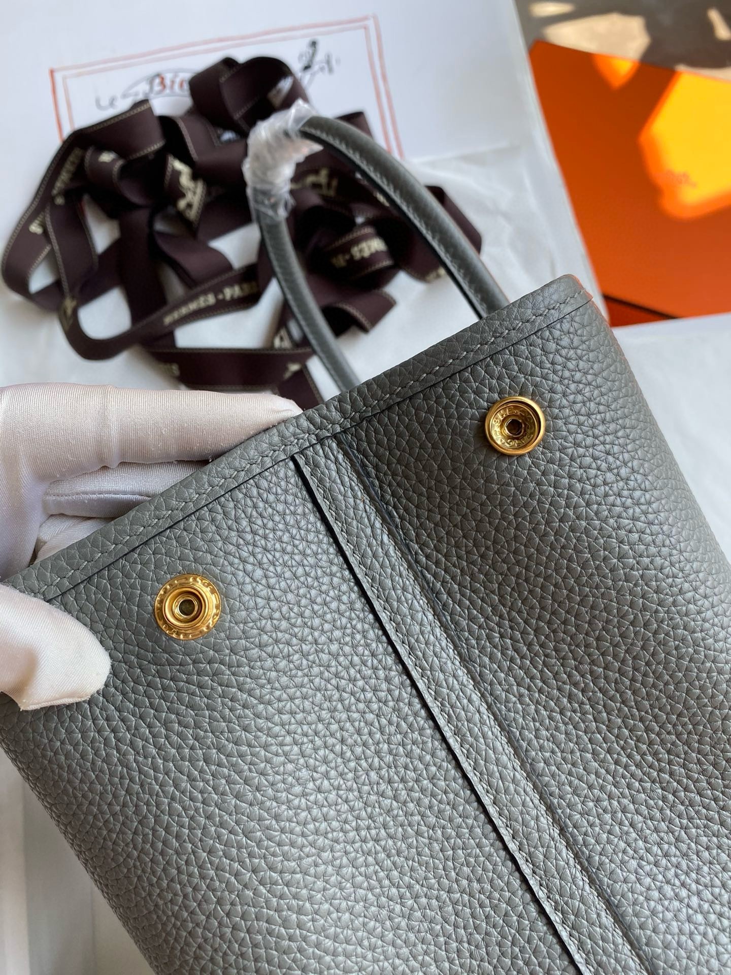 H**mes garden party 30 handmade bag in gris meyer clemence leather