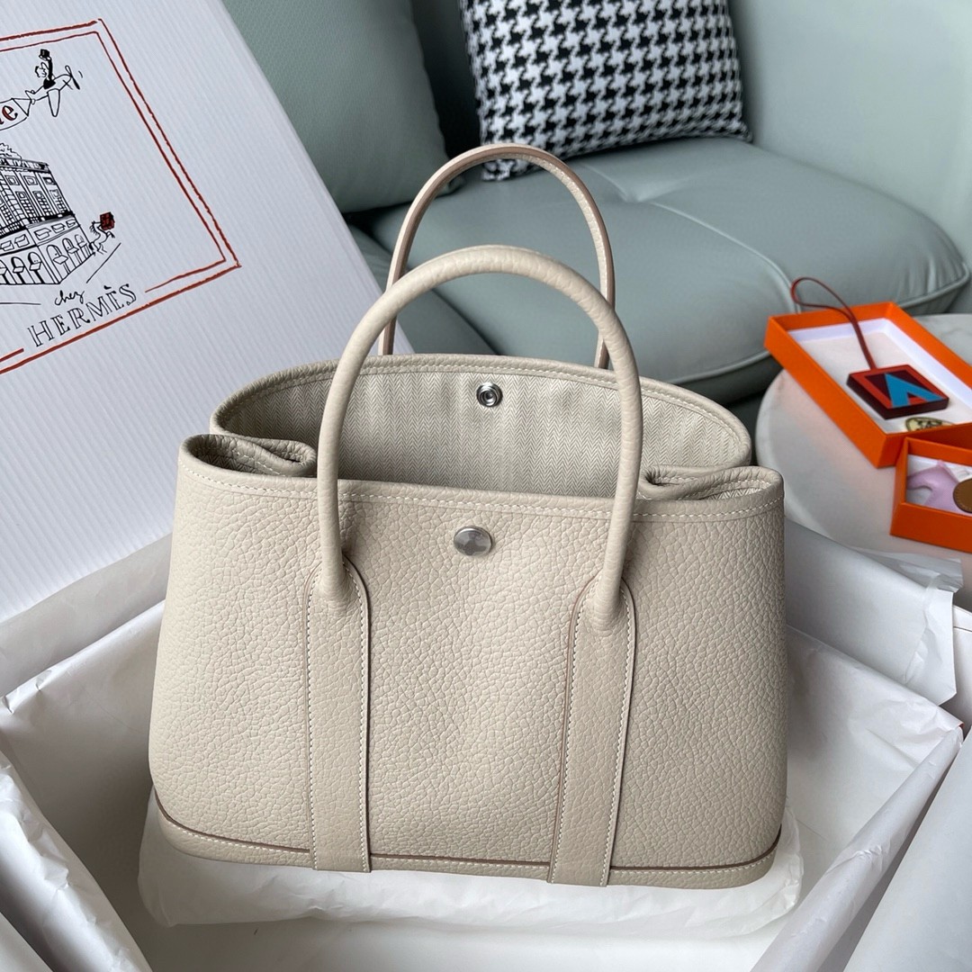 H**mes garden party 30 handmade bag in beton negonda leather