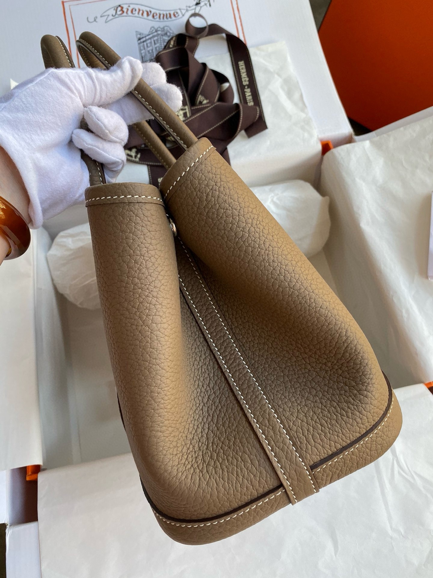 H**mes garden party 30 handmade bag in taupe negonda leather