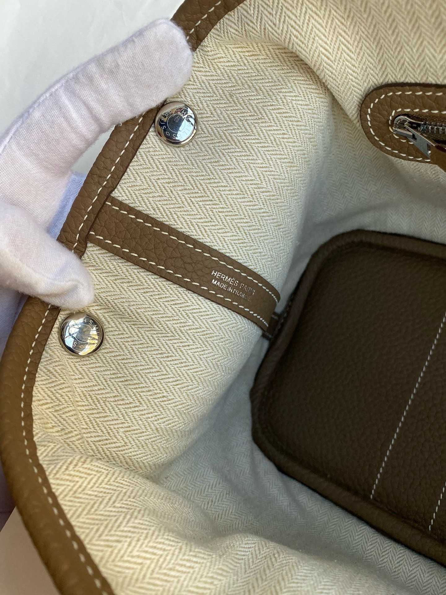 H**mes garden party 30 handmade bag in taupe negonda leather