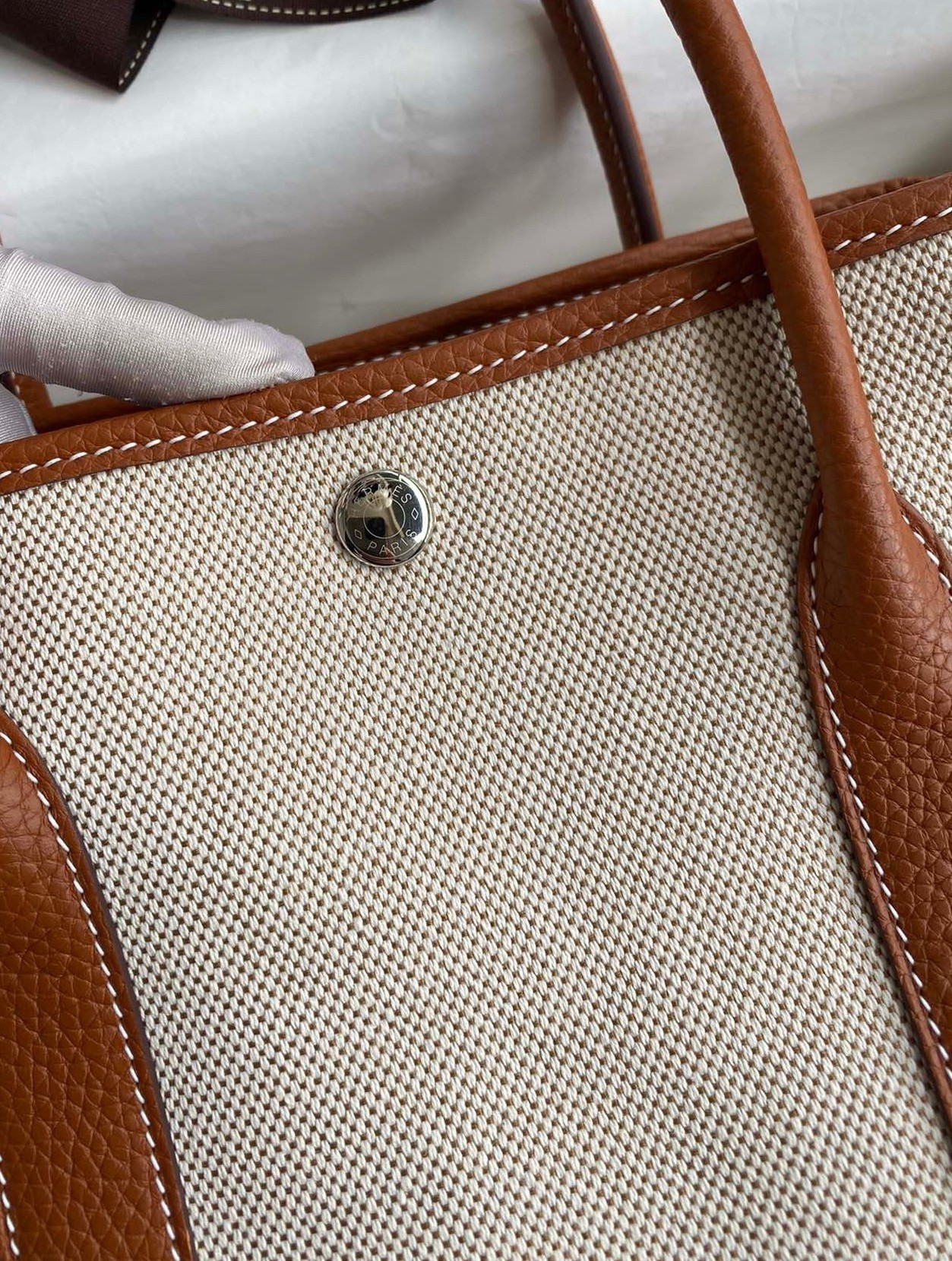 H**mes garden party 30 handmade bag in toile and gold leather