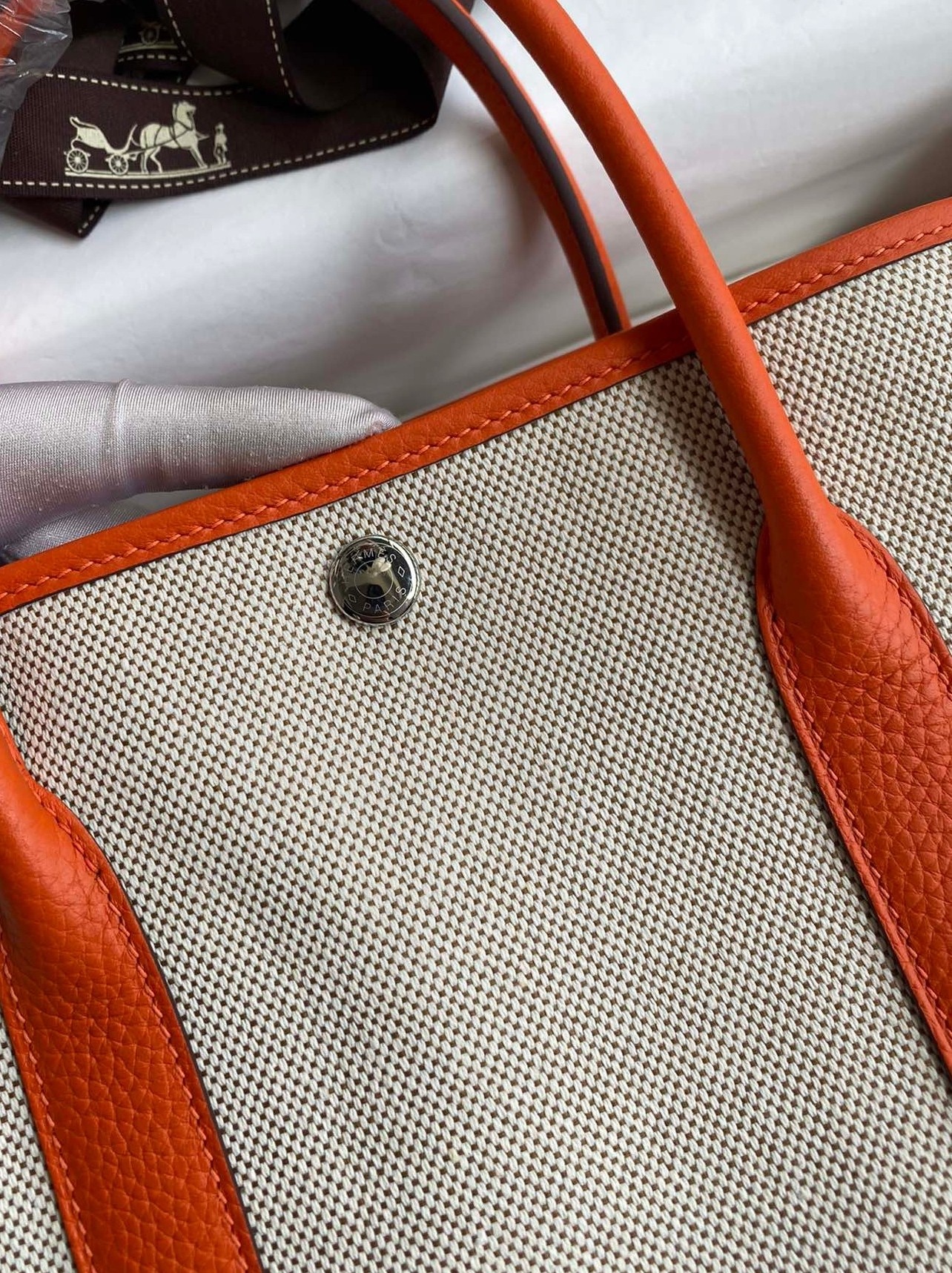 H**mes garden party 30 handmade bag in toile and orange leather