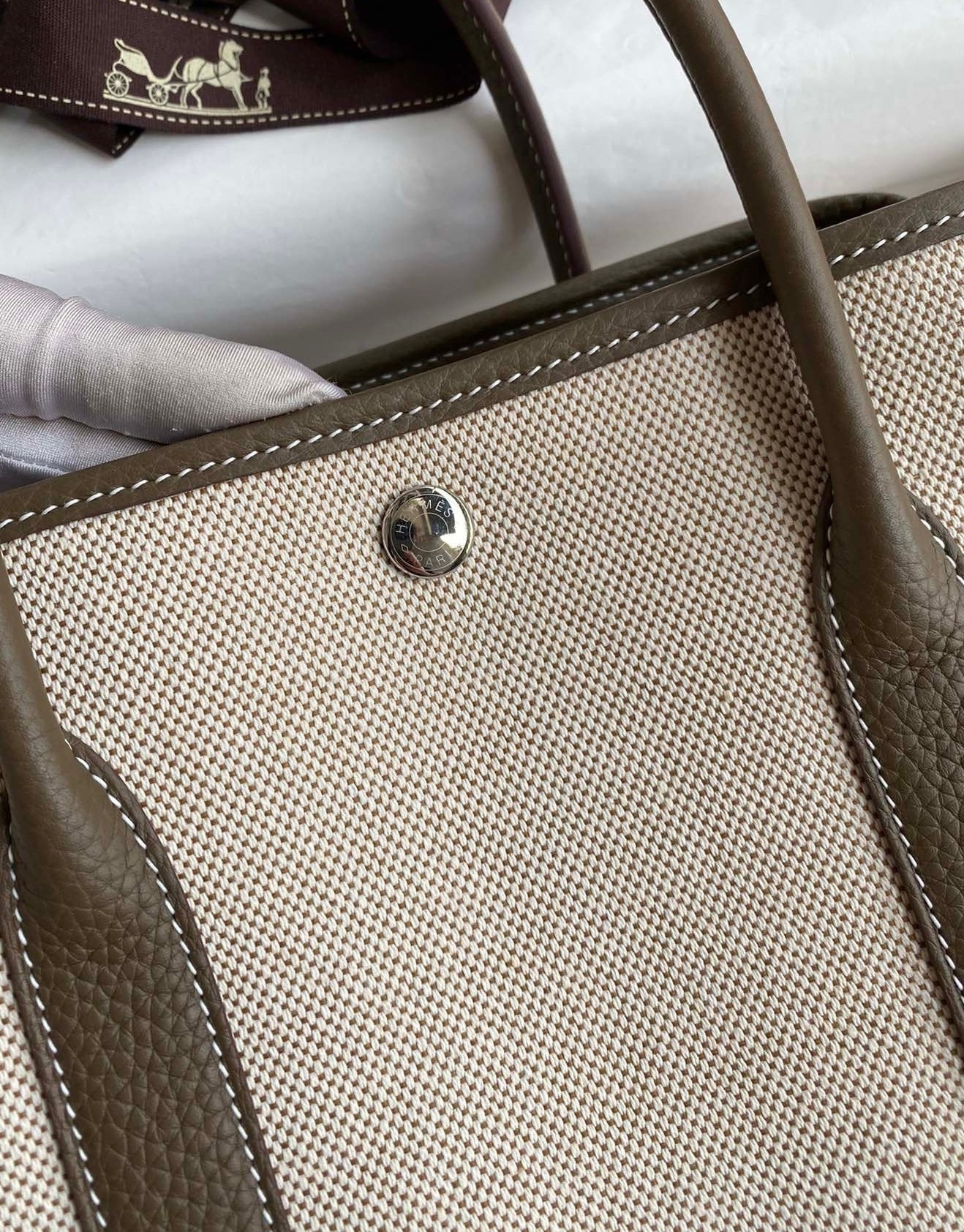 H**mes garden party 30 handmade bag in toile and taupe leather