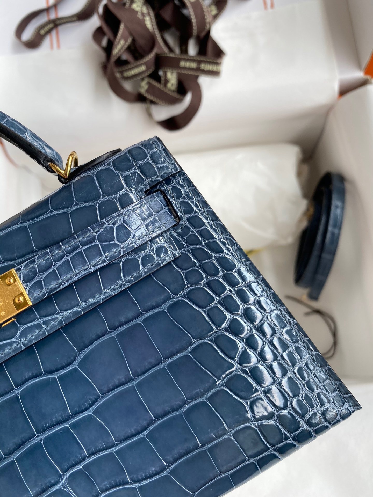 H**mes kelly mini ii sellier handmade bag in colvert shiny alligator leather