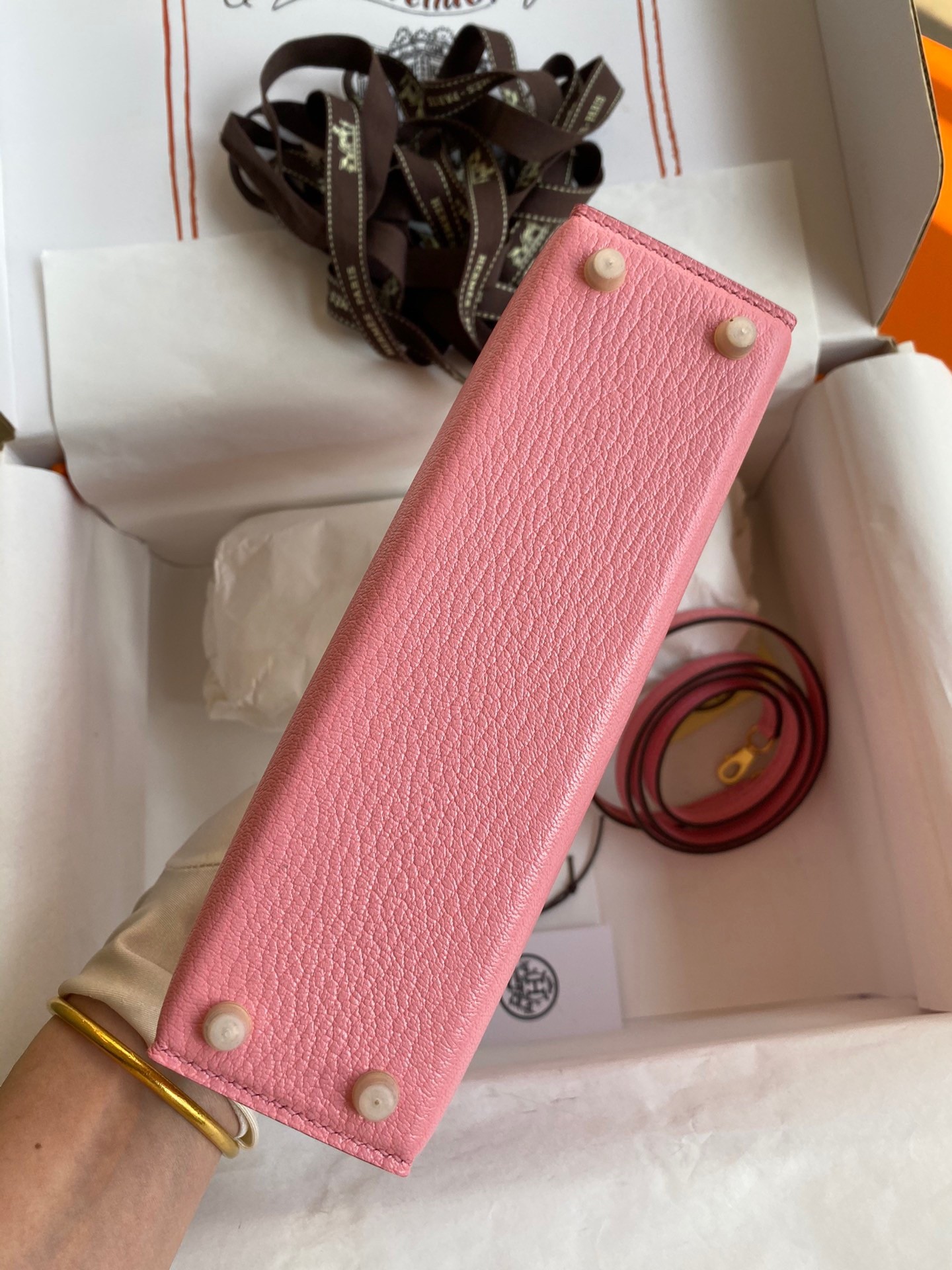 H**mes kelly mini ii sellier handmade bag in rose confetti chevre mysore leather