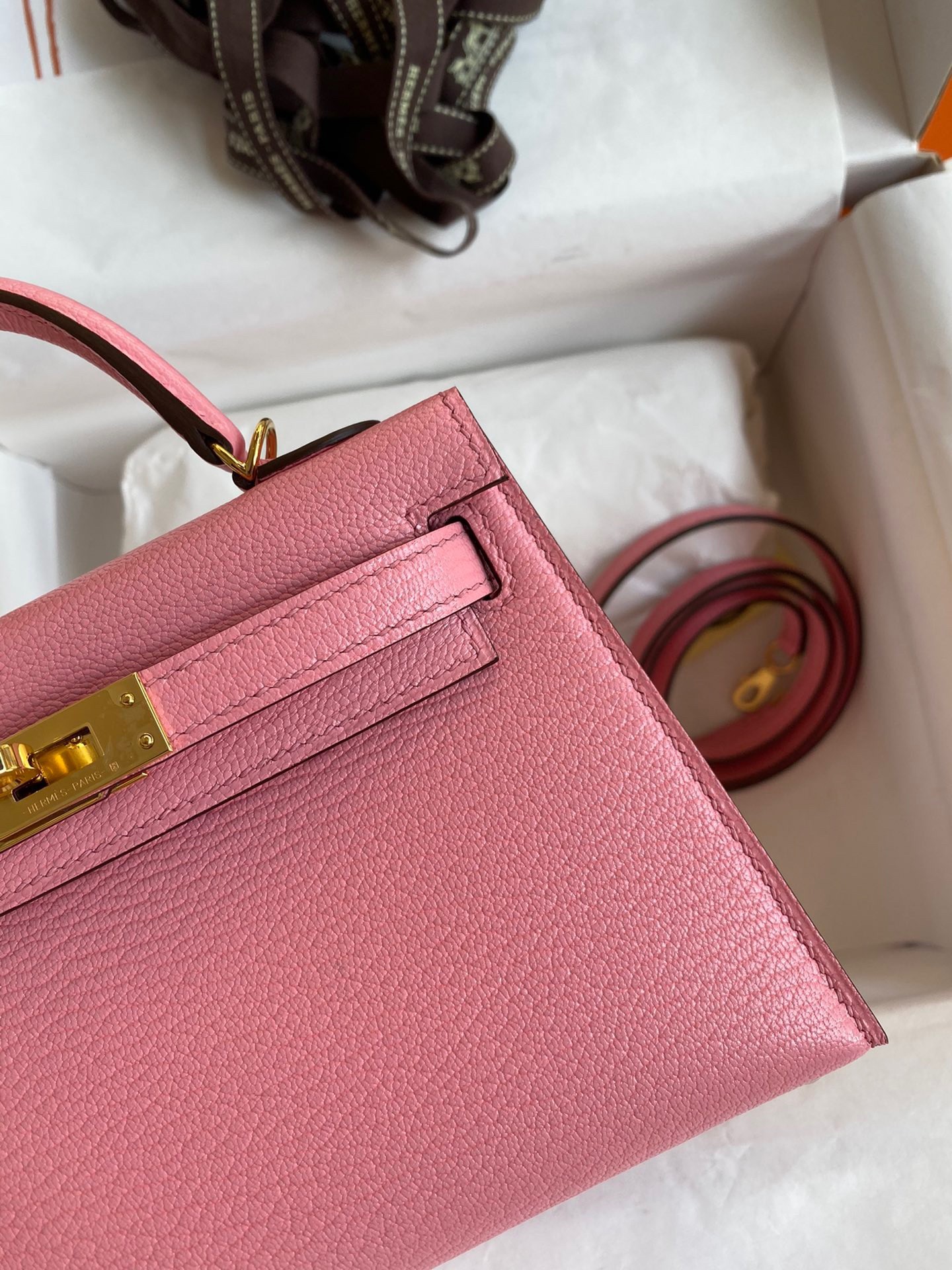 H**mes kelly mini ii sellier handmade bag in rose confetti chevre mysore leather