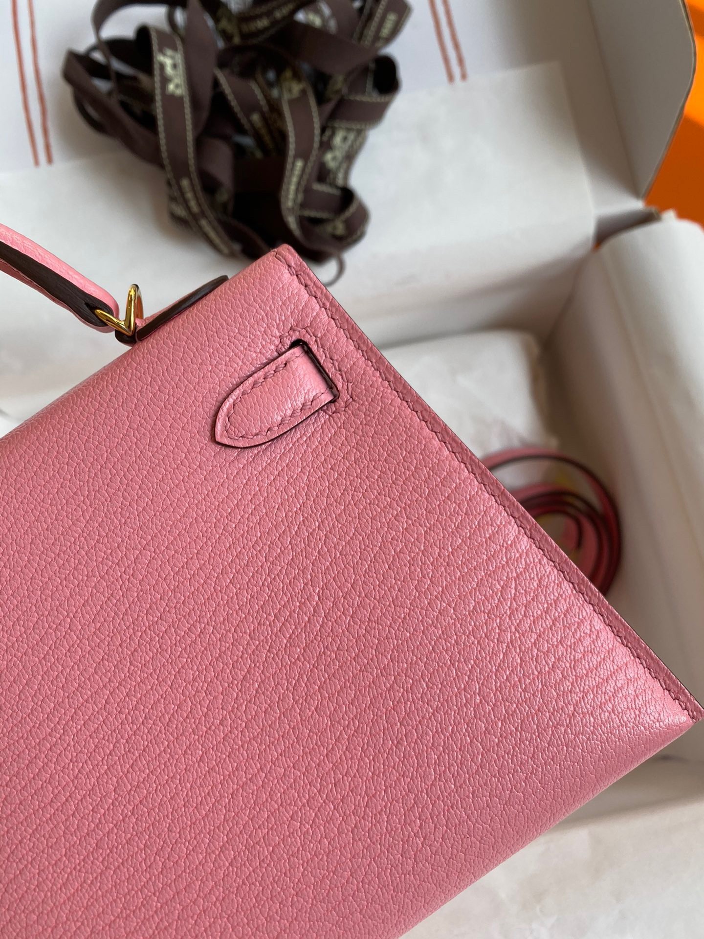 H**mes kelly mini ii sellier handmade bag in rose confetti chevre mysore leather