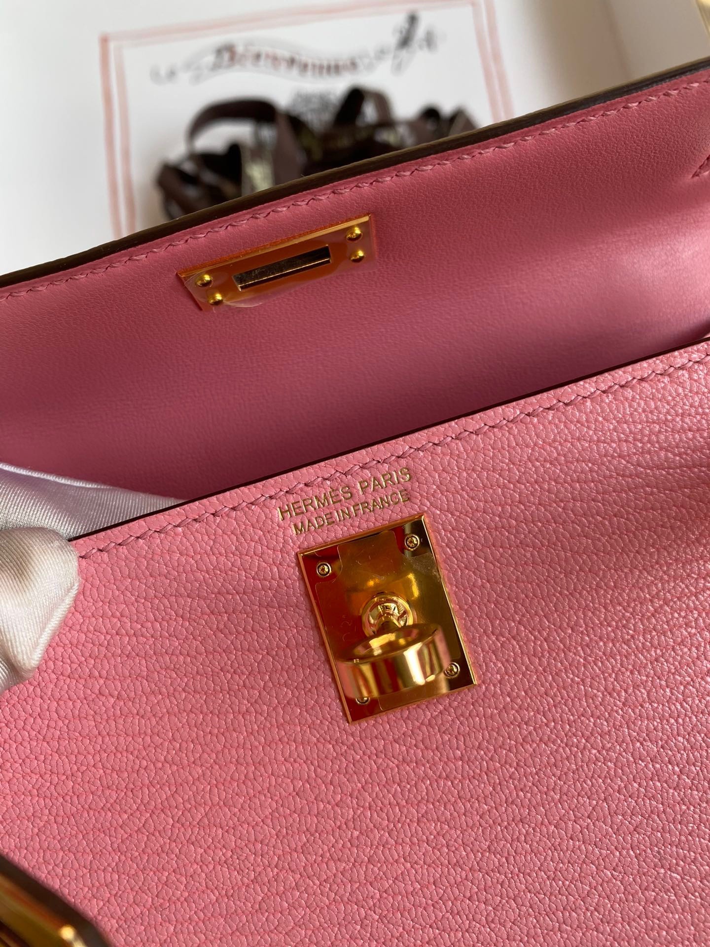 H**mes kelly mini ii sellier handmade bag in rose confetti chevre mysore leather