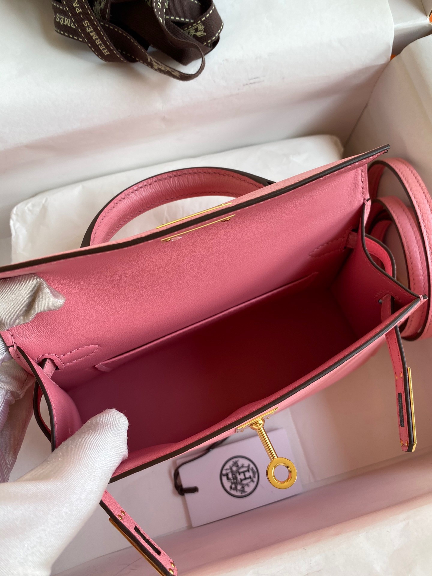 H**mes kelly mini ii sellier handmade bag in rose confetti chevre mysore leather