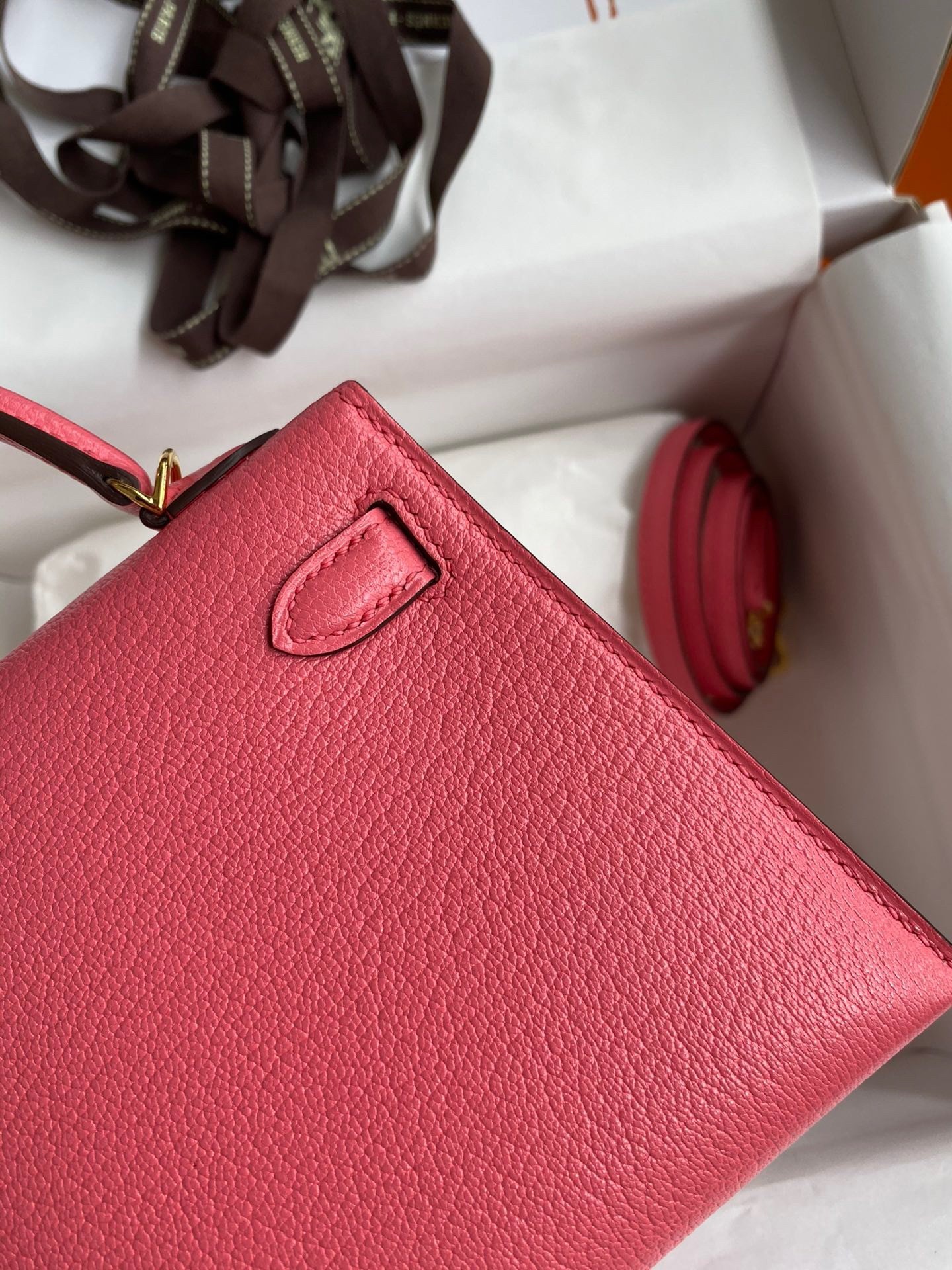 H**mes kelly mini ii sellier handmade bag in rose lipstick chevre mysore leather