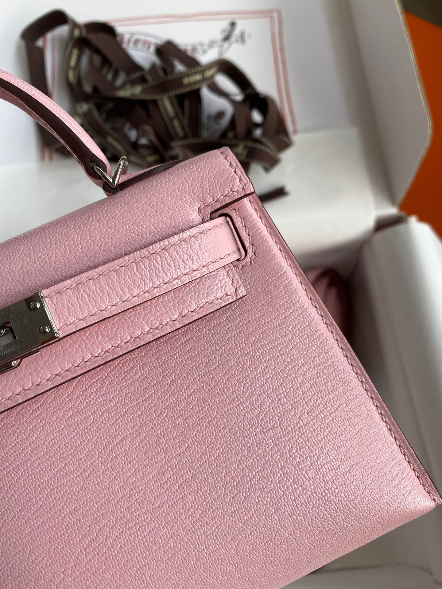 H**mes kelly mini ii sellier handmade bag in rose sakura chevre mysore leather