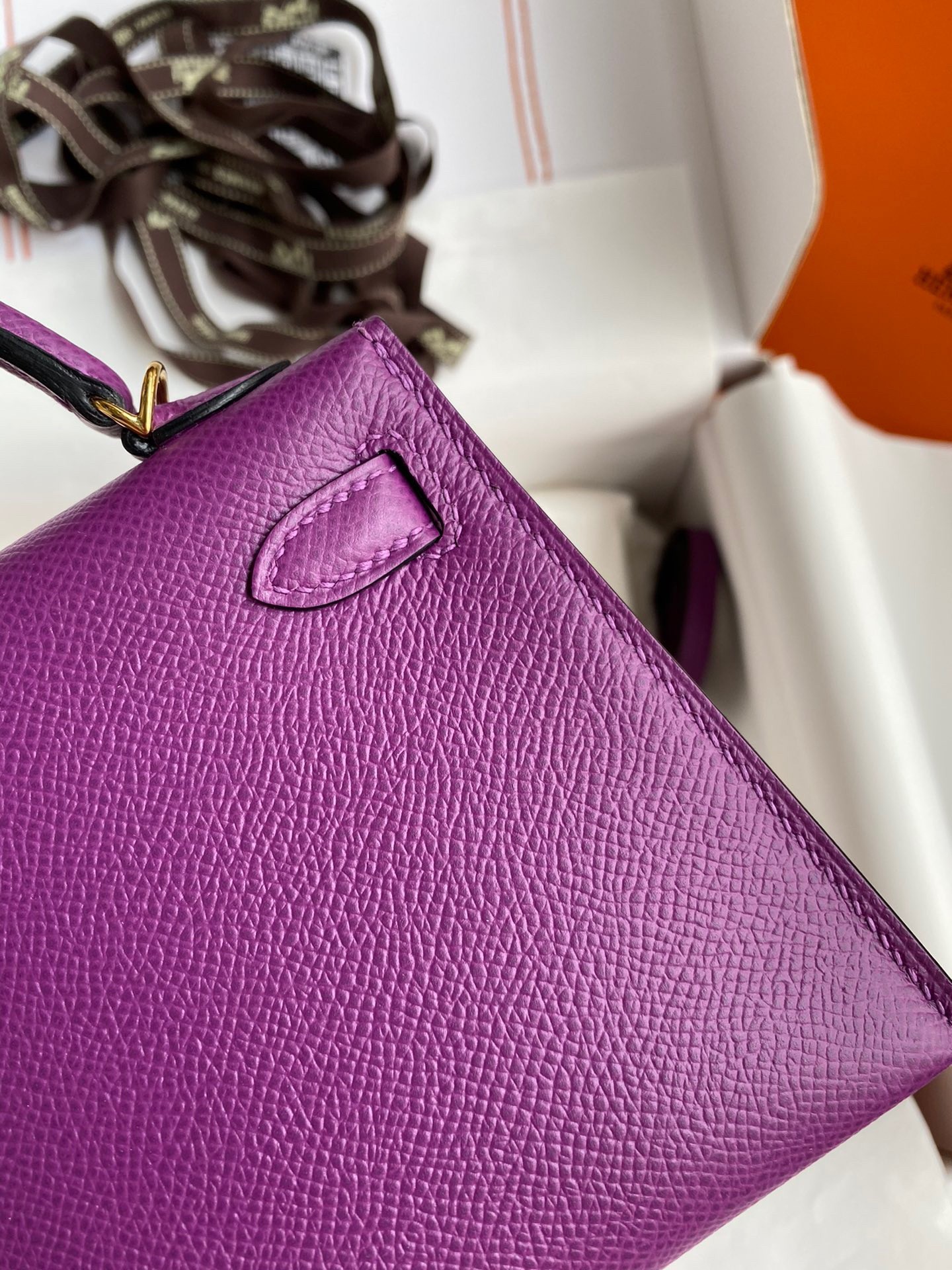 H**mes kelly mini ii sellier handmade bag in anemone epsom calfskin