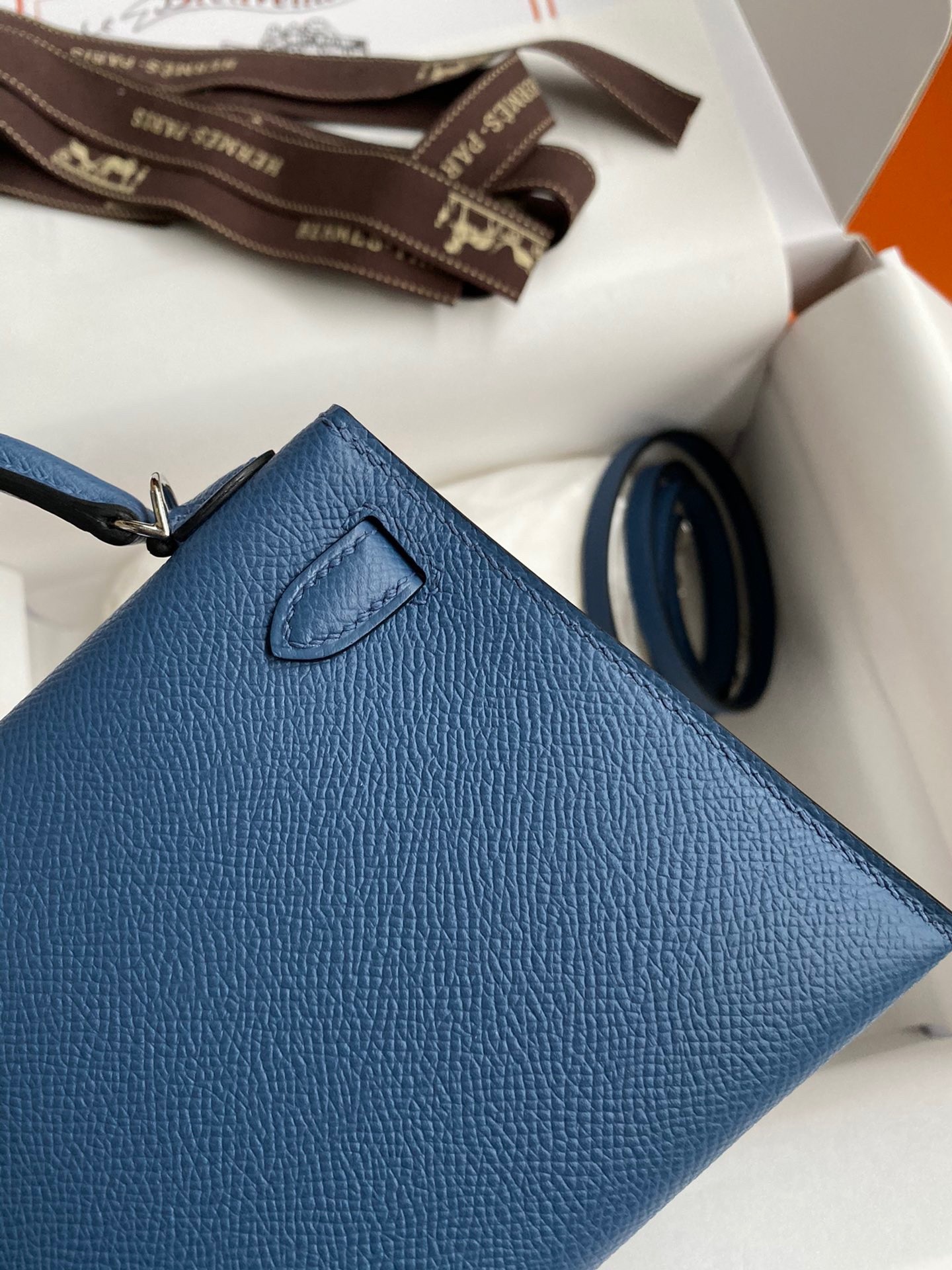 H**mes kelly mini ii sellier handmade bag in blue agate epsom calfskin