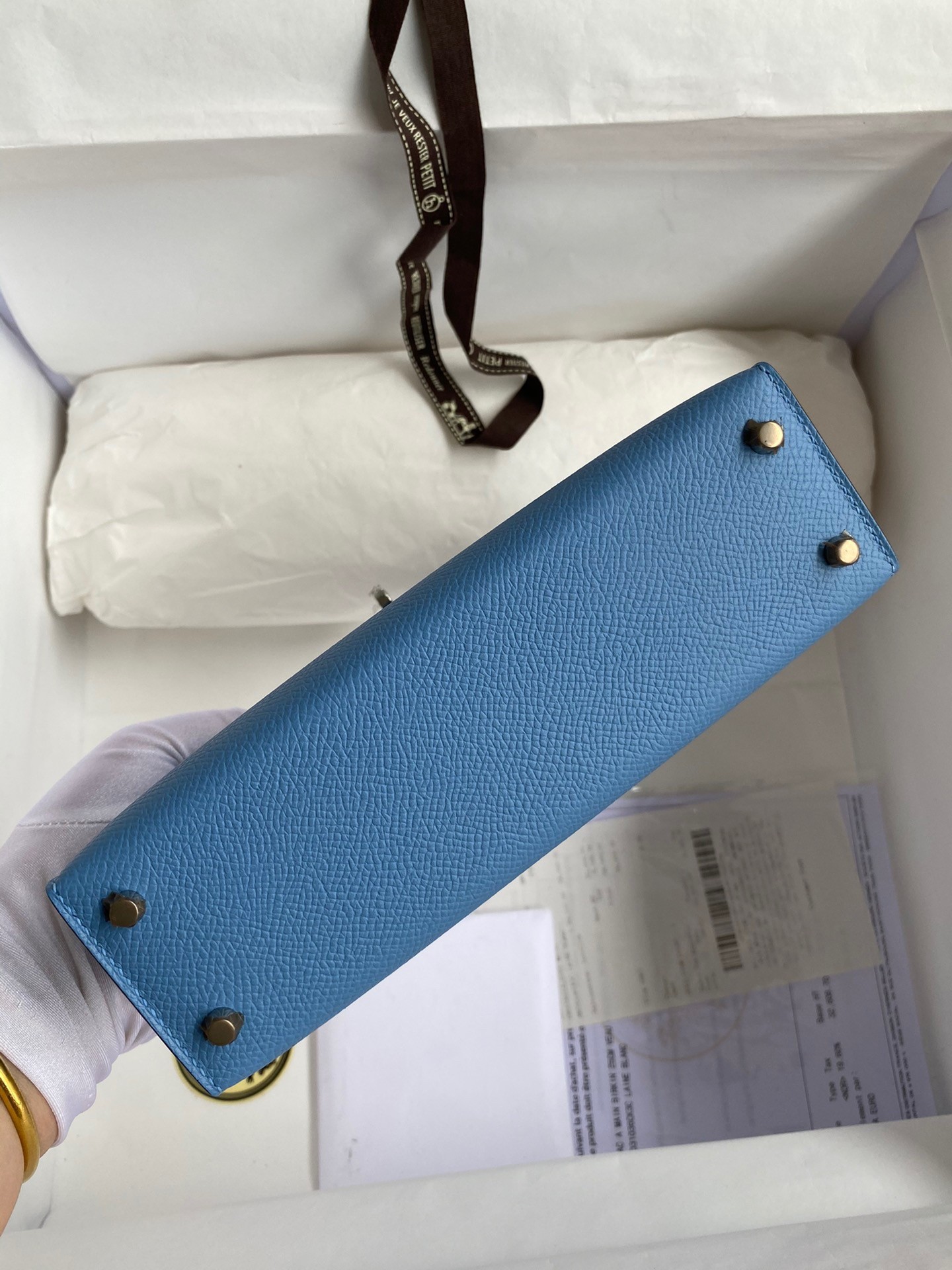 H**mes kelly mini ii sellier handmade bag in blue paradise epsom calfskin