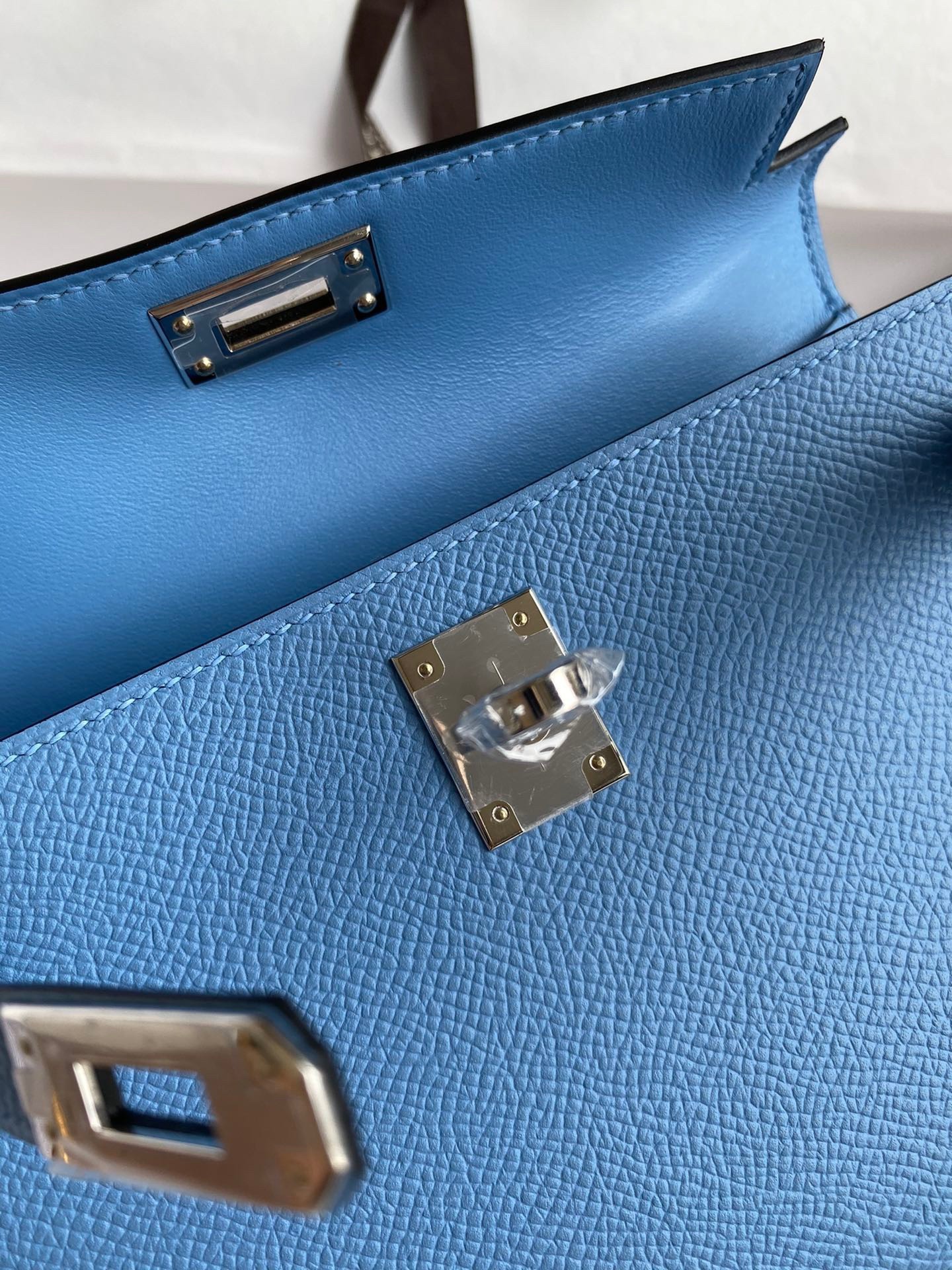 H**mes kelly mini ii sellier handmade bag in blue paradise epsom calfskin