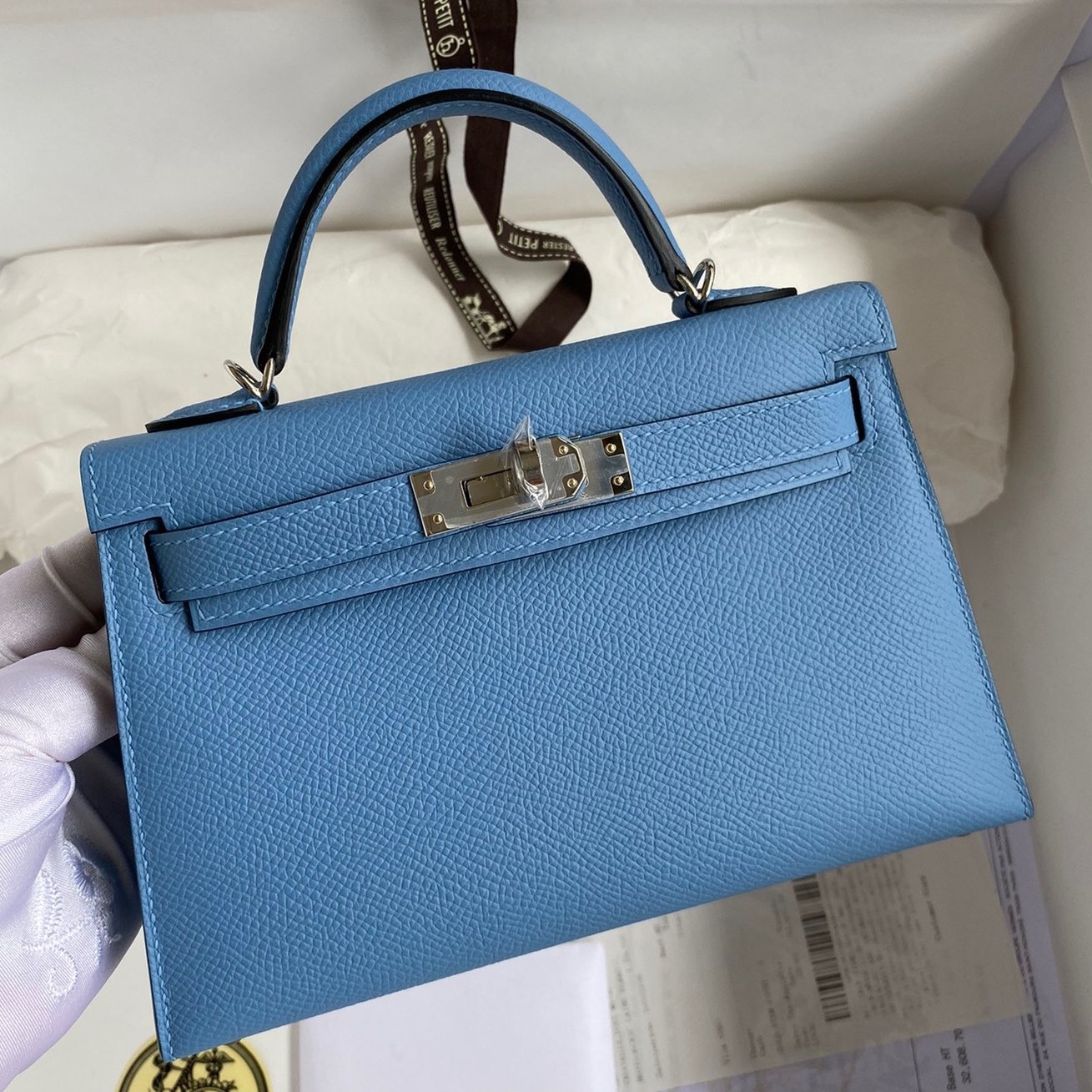 H**mes kelly mini ii sellier handmade bag in blue paradise epsom calfskin