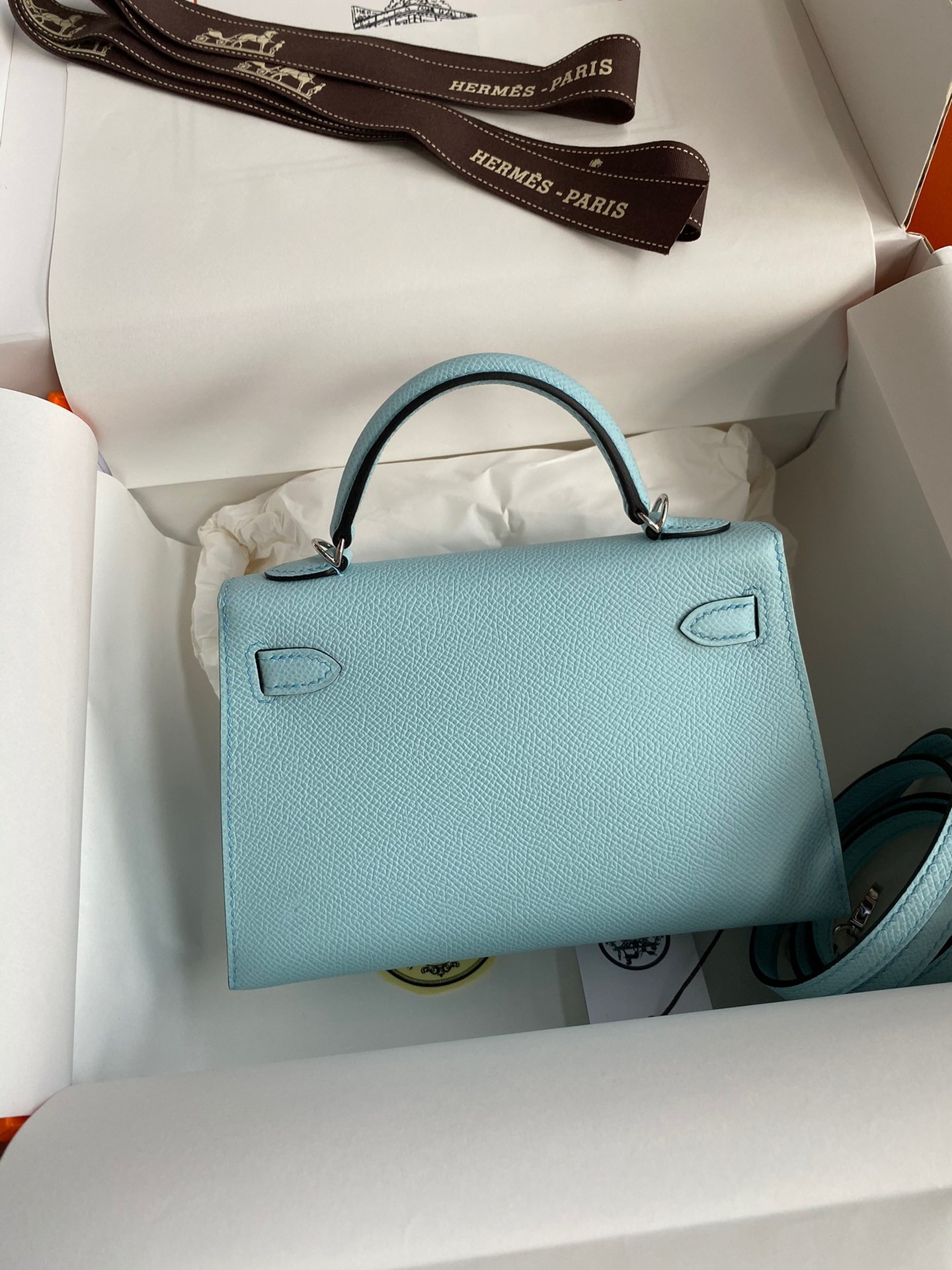 H**mes kelly mini ii sellier handmade bag in blue zephyr epsom calfskin