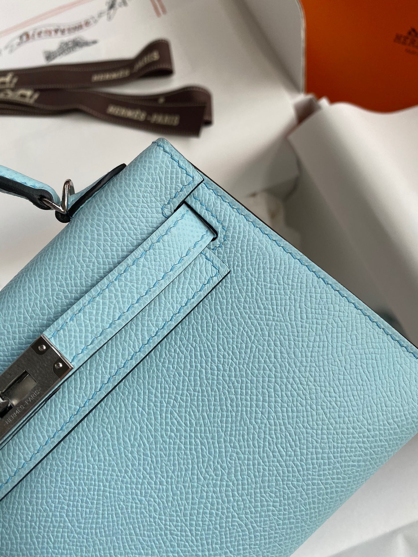 H**mes kelly mini ii sellier handmade bag in blue zephyr epsom calfskin