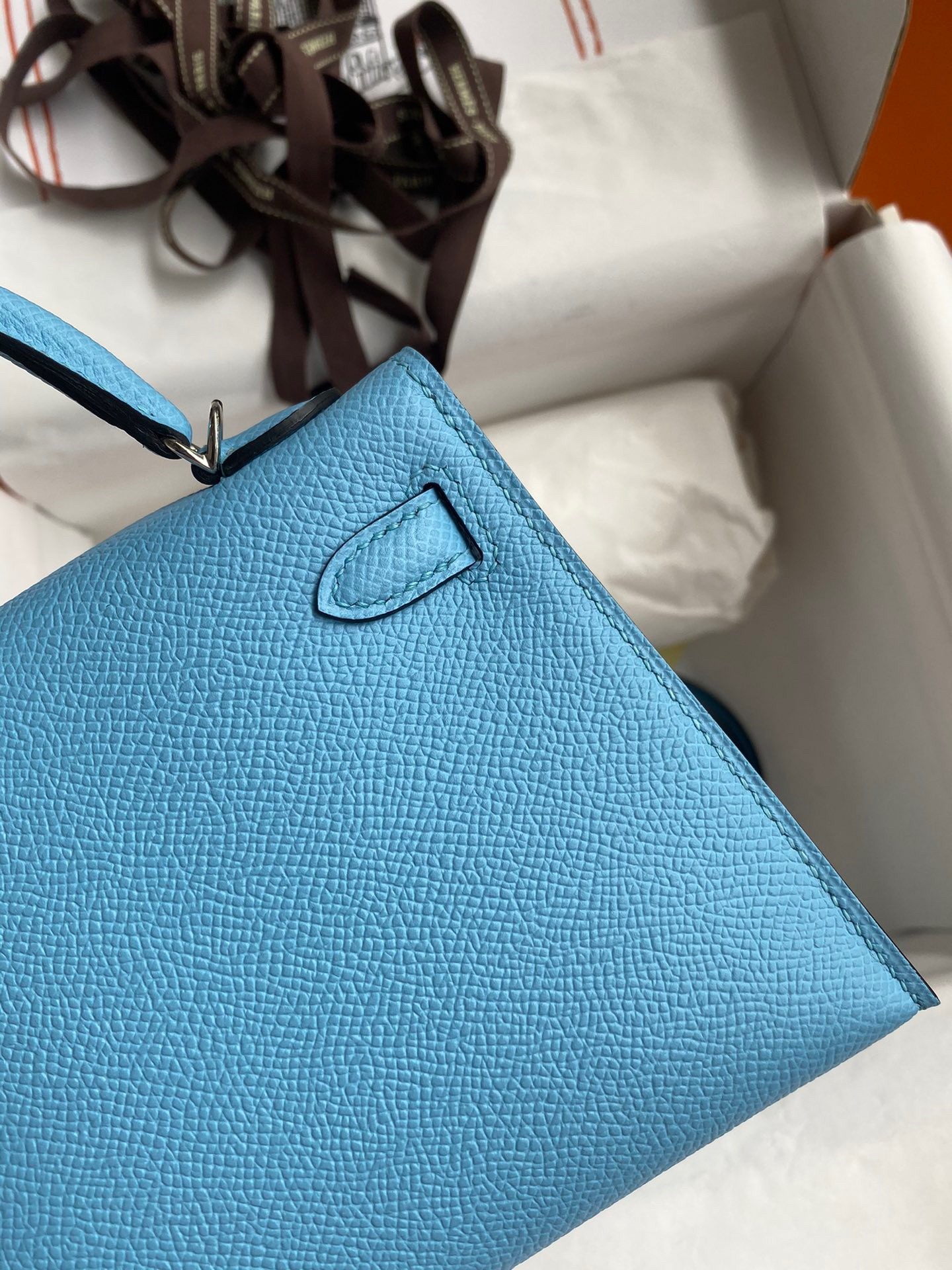 H**mes kelly mini ii sellier handmade bag in celeste epsom calfskin
