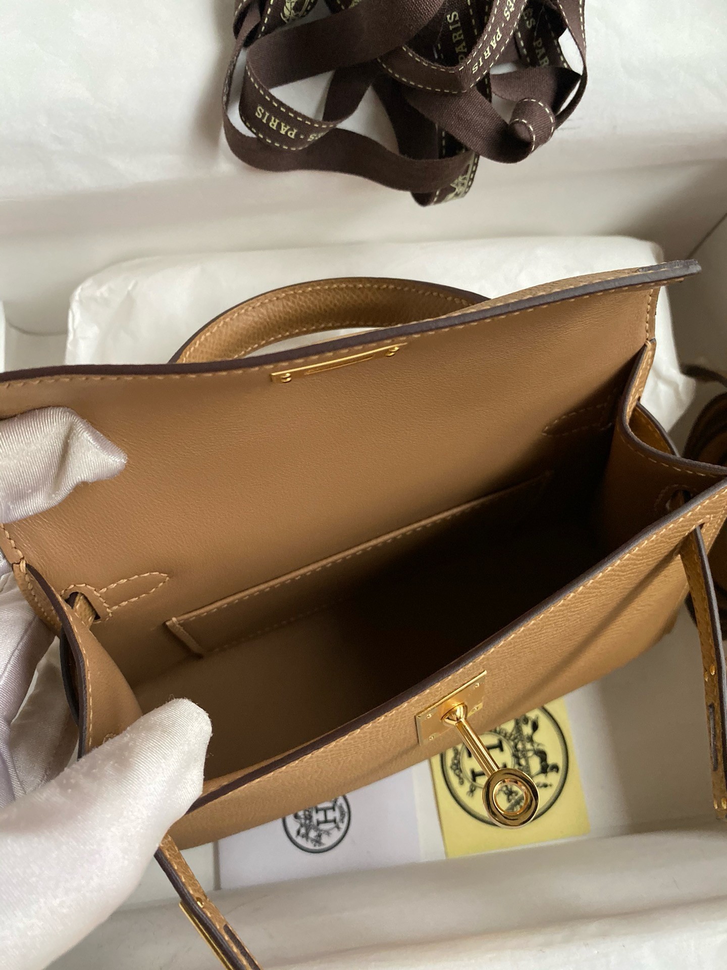 H**mes kelly mini ii sellier handmade bag in chai epsom calfskin