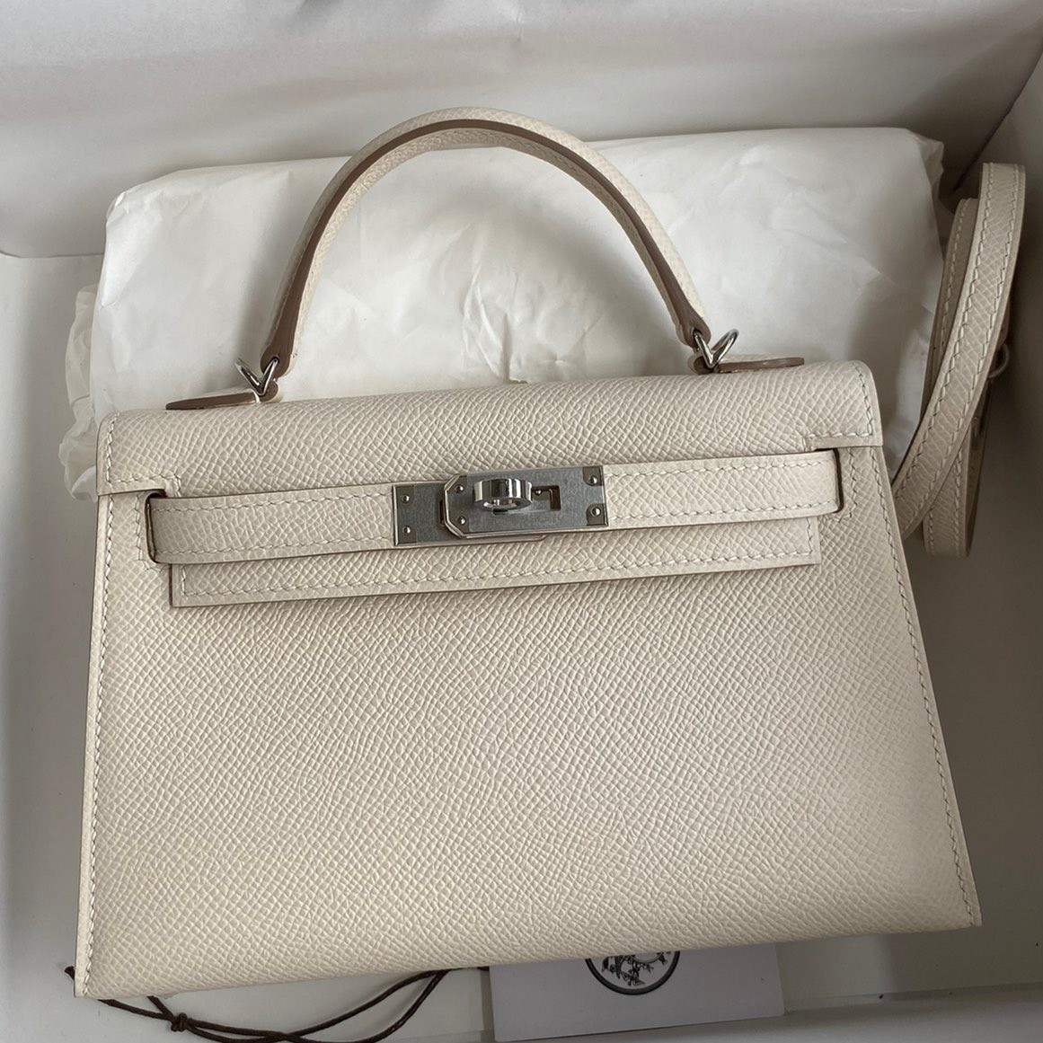 H**mes kelly mini ii sellier handmade bag in craie epsom calfskin