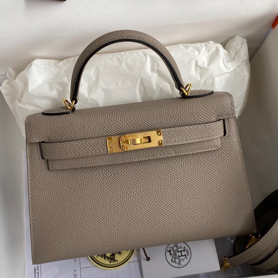 H**mes kelly mini ii sellier handmade bag in gris asphalt epsom calfskin